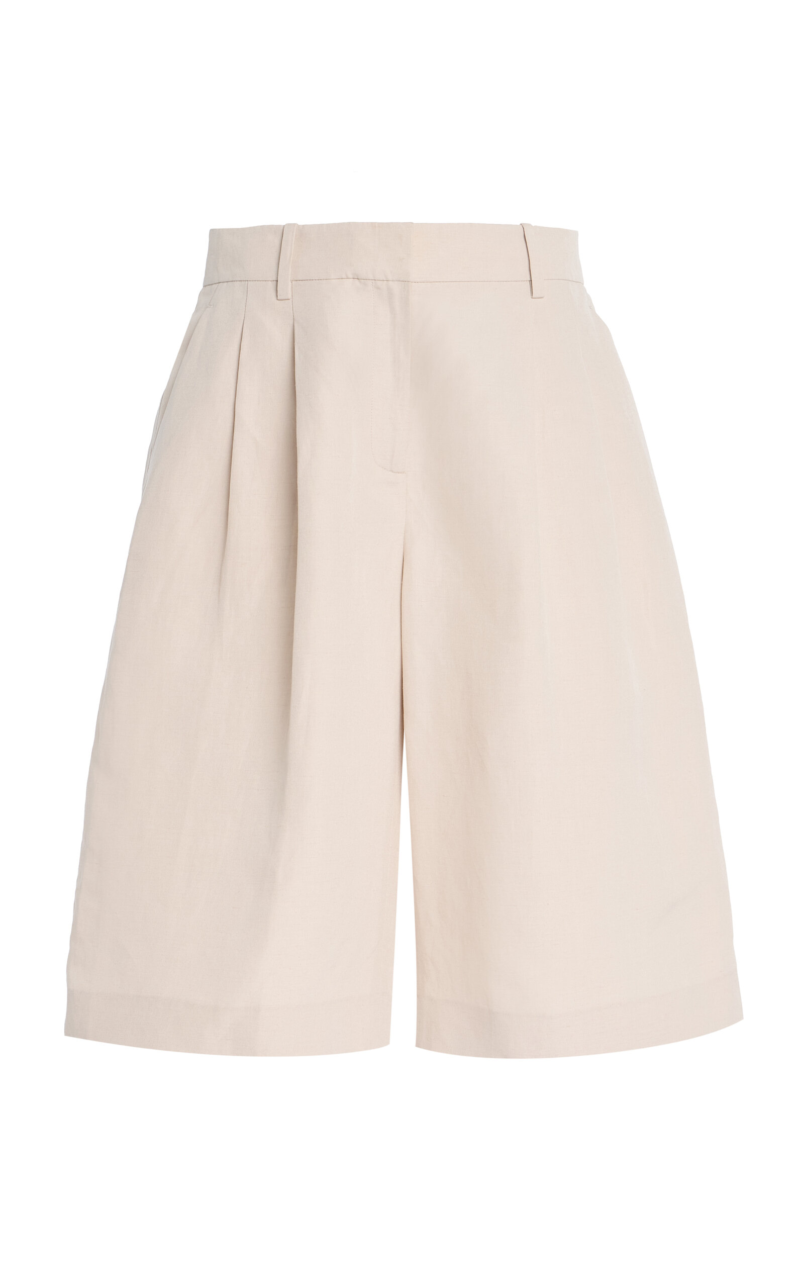 Lafayette 148 Sutton Silk-Linen Wide-Leg Shorts - Off-White
