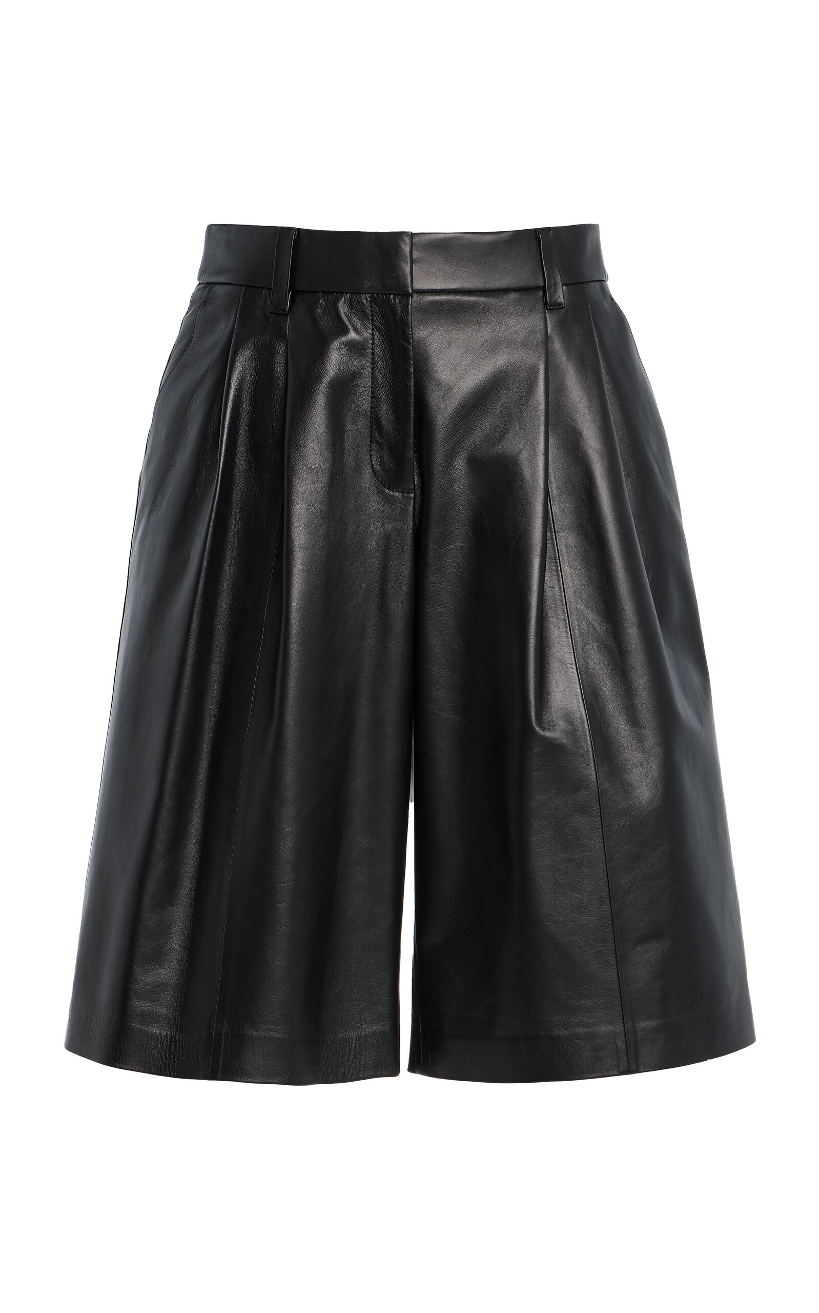Lafayette 148 Sutton Leather Wide-Leg Shorts