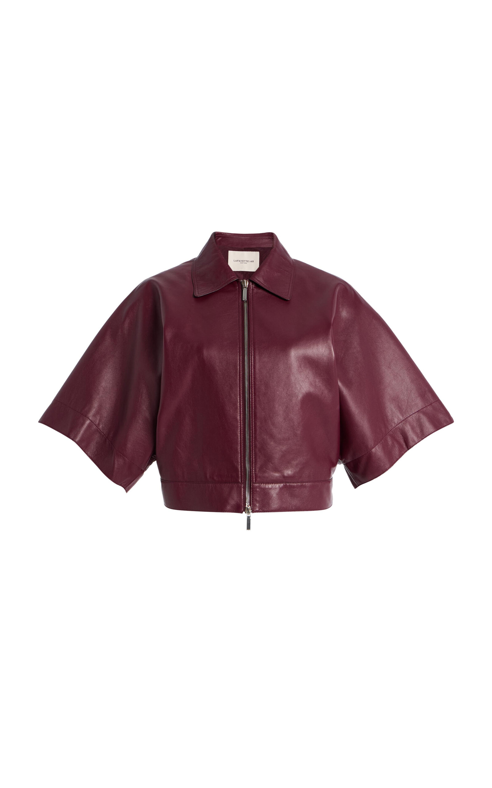 Lafayette 148 Leather Kimono Jacket - Burgundy - XL