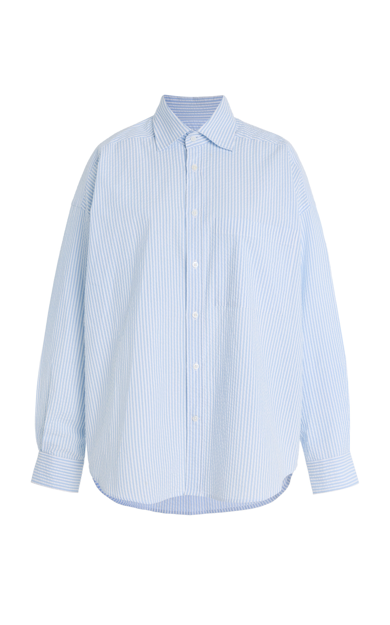 With Nothing Underneath - Exclusive The Weekend Striped Cotton-Seersucker Shirt - Blue - L - Moda Operandi