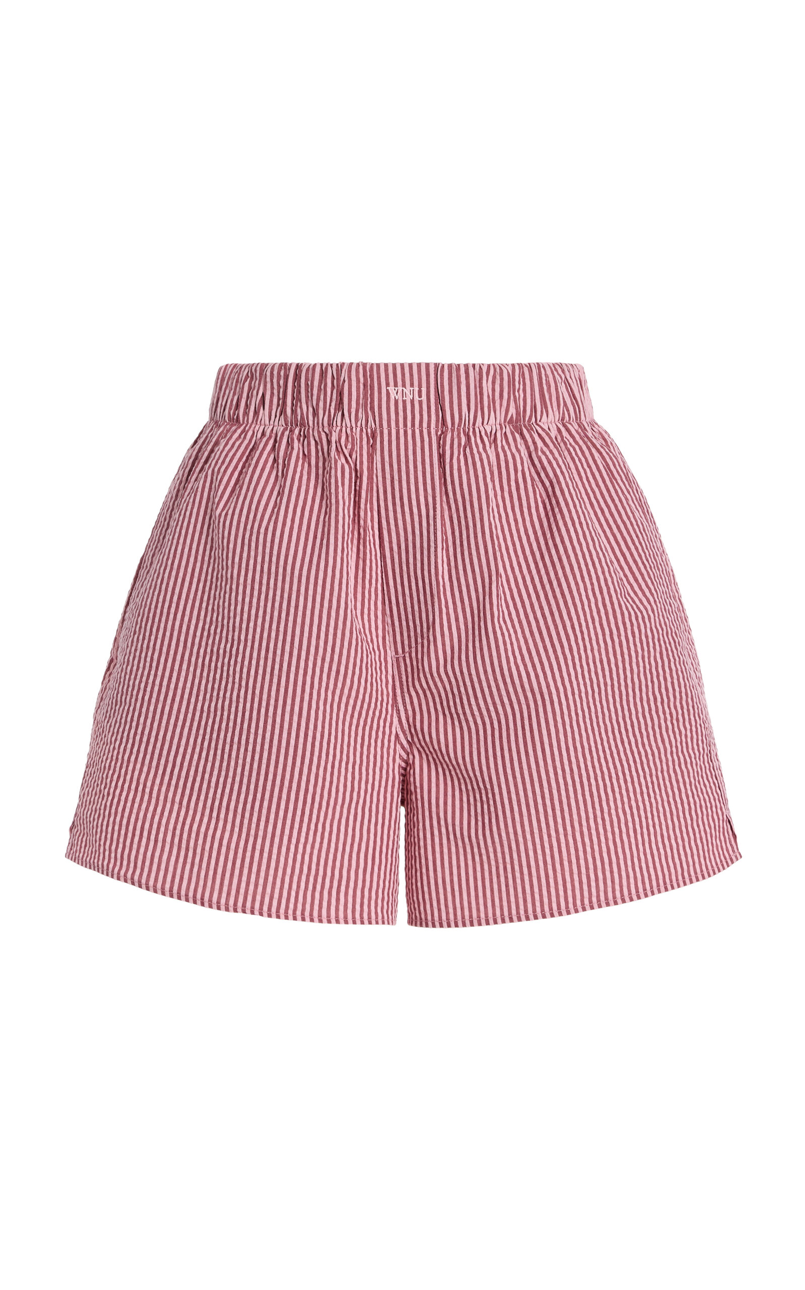 With Nothing Underneath Exclusive The Boxer Striped Cotton-Seersucker Shorts