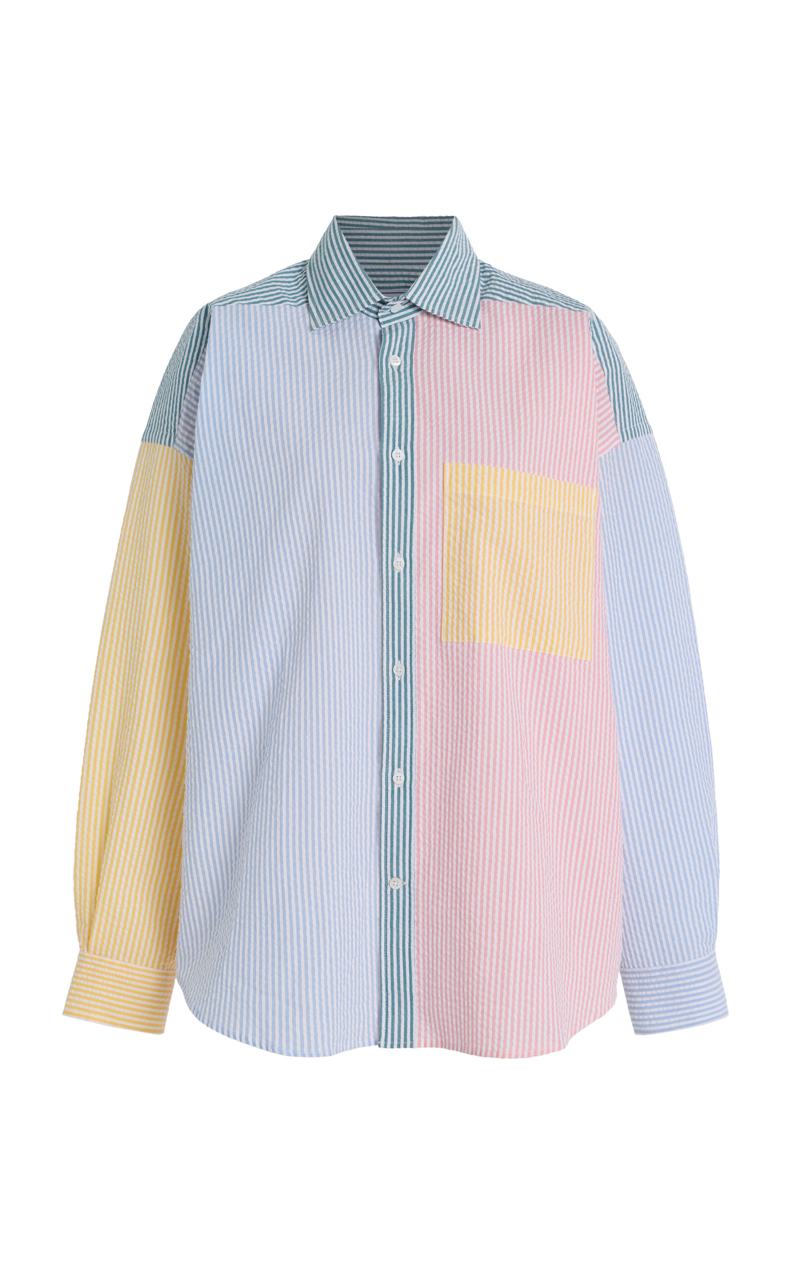 With Nothing Underneath - Exclusive The Weekend Patchwork Striped Cotton-Seersucker Shirt - Print - M - Moda Operandi