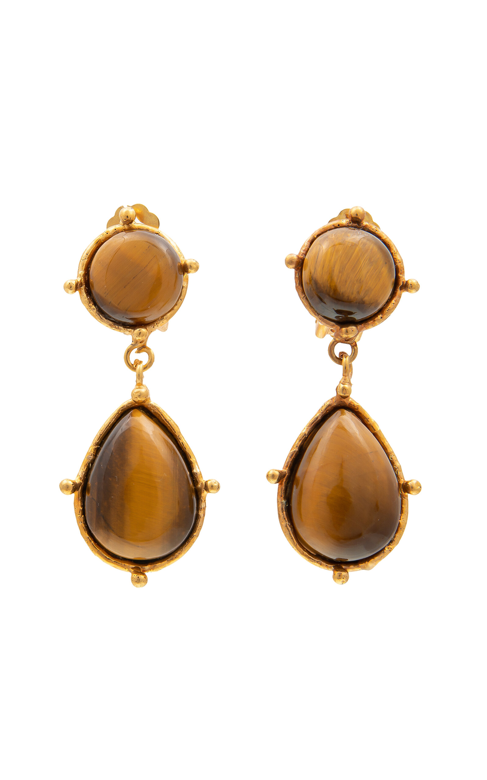 Sylvia Toledano 22kt Yellow Gold Plated 2 Pierres Dot Earrings