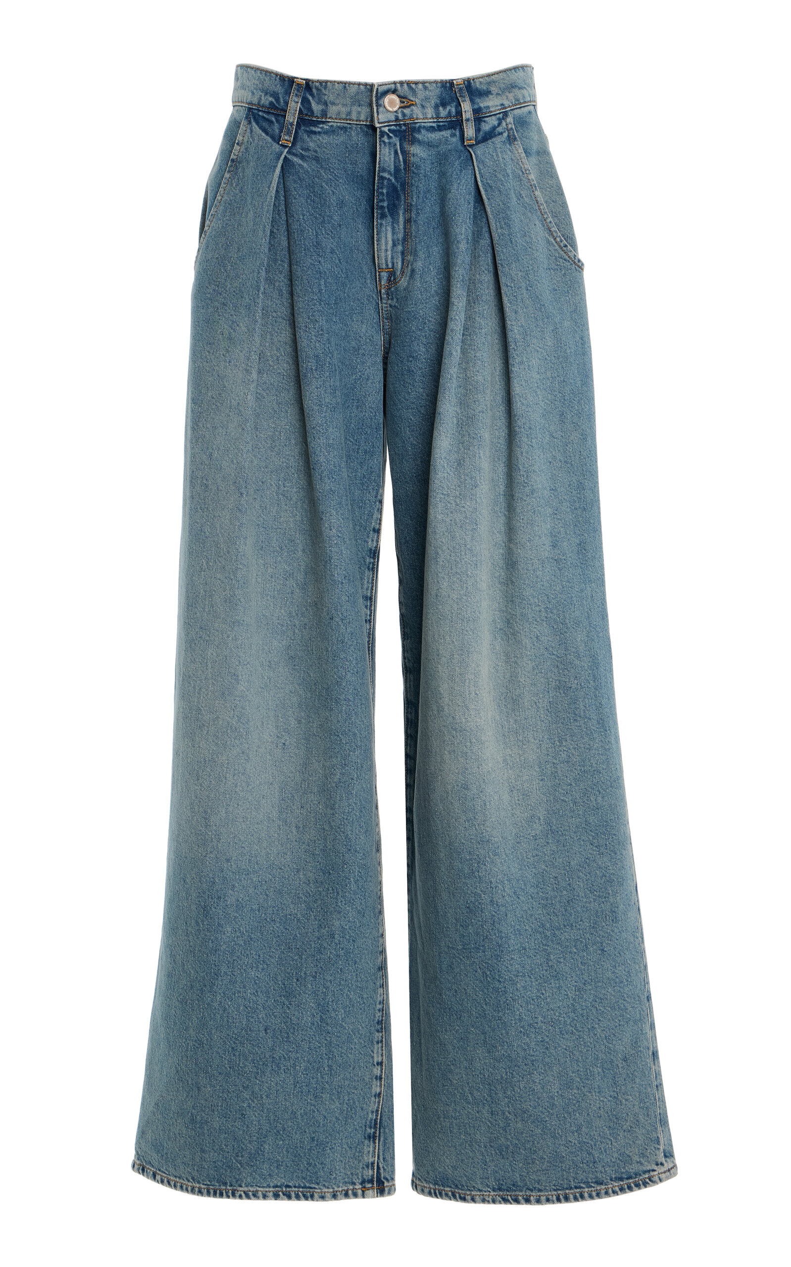 Triarchy Linda Mid-Rise Pleated Wide Leg Jeans - Blue