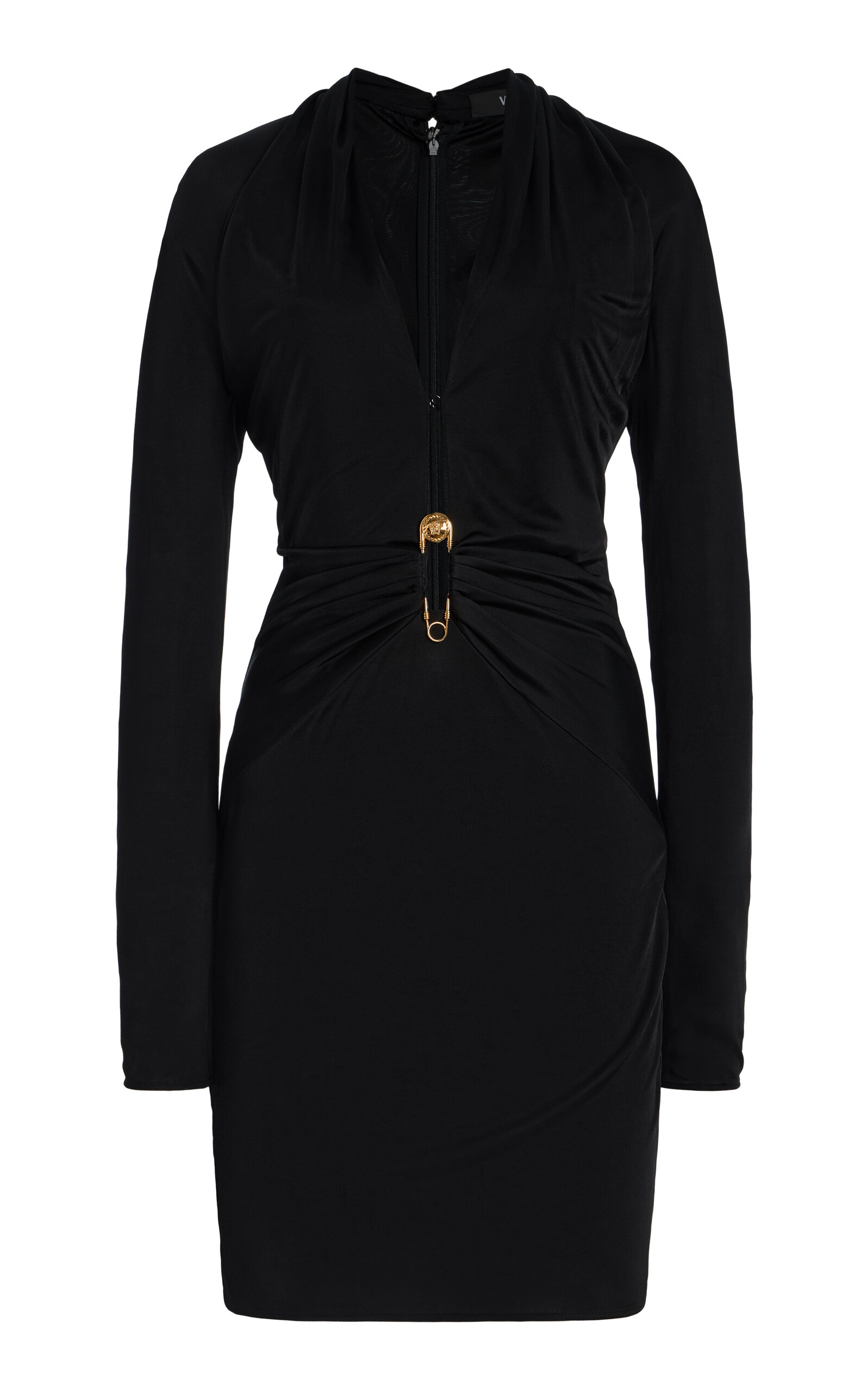 Versace La Vacanza Safety Pin Jersey Mini Dress - Black