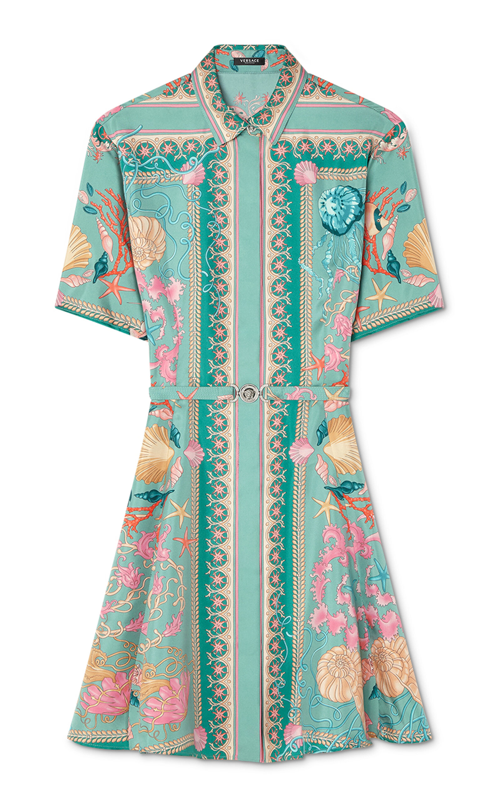 Versace La Vacanza Barocco-printed Silk Mini Shirt Dress