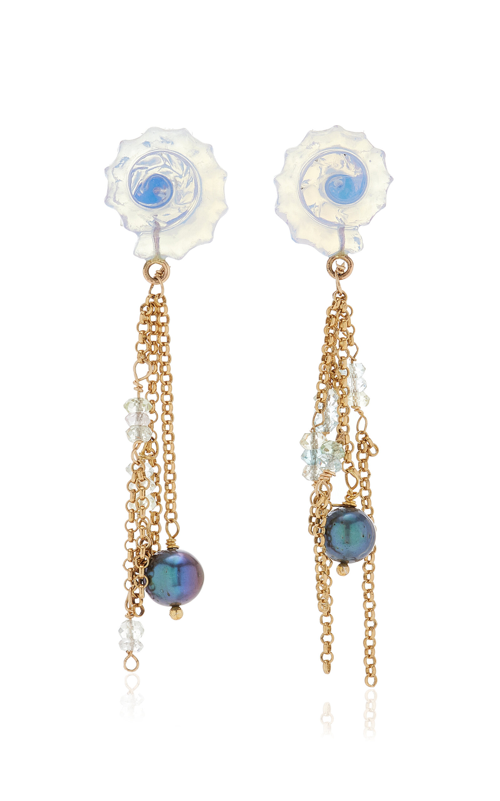 Aquamarine Dream 14K Rose Gold Blue Opal Seashell Pearl Chain Earrings