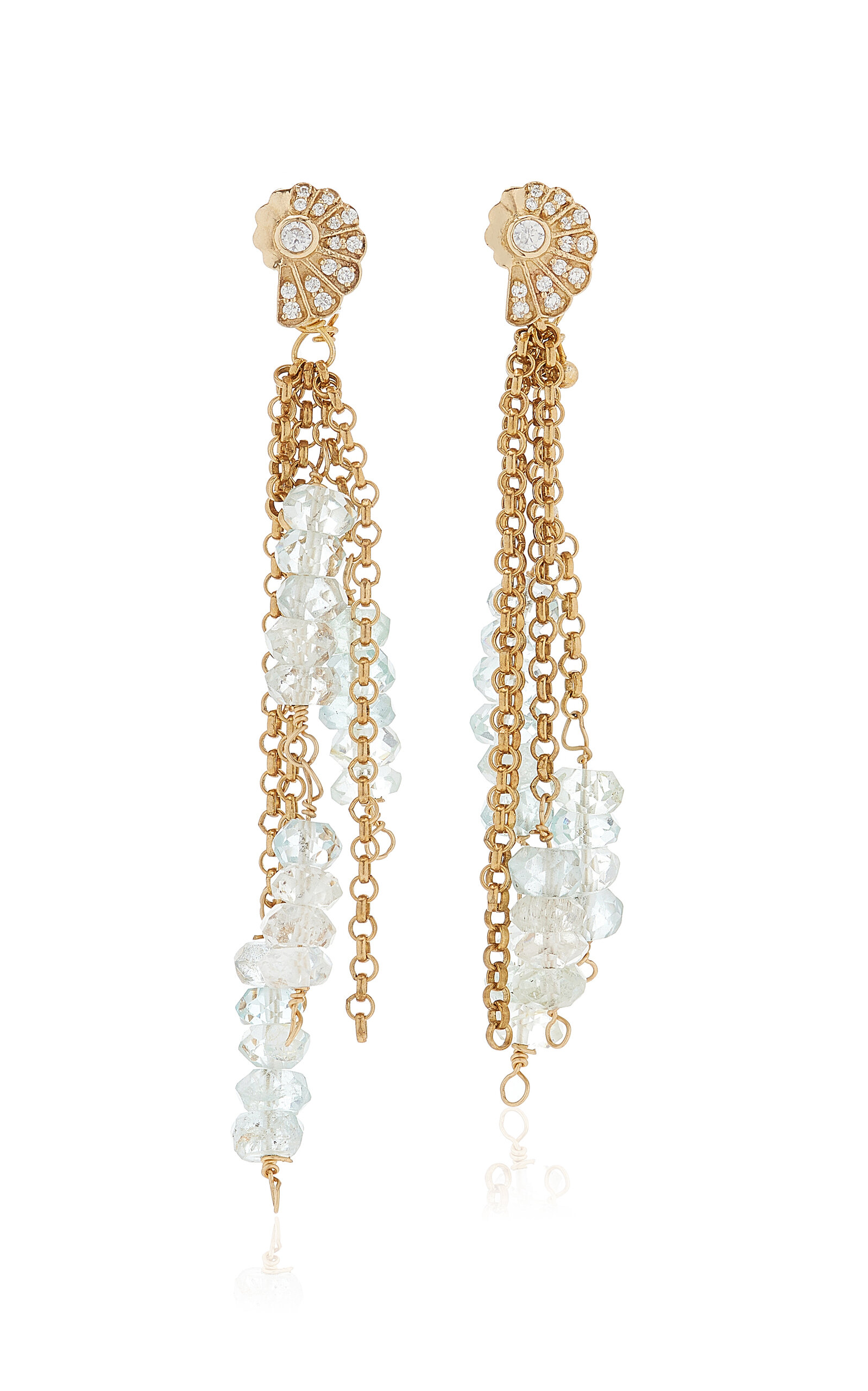 Aquamarine Dream 14K Yellow Gold Seashell Chain Earrings