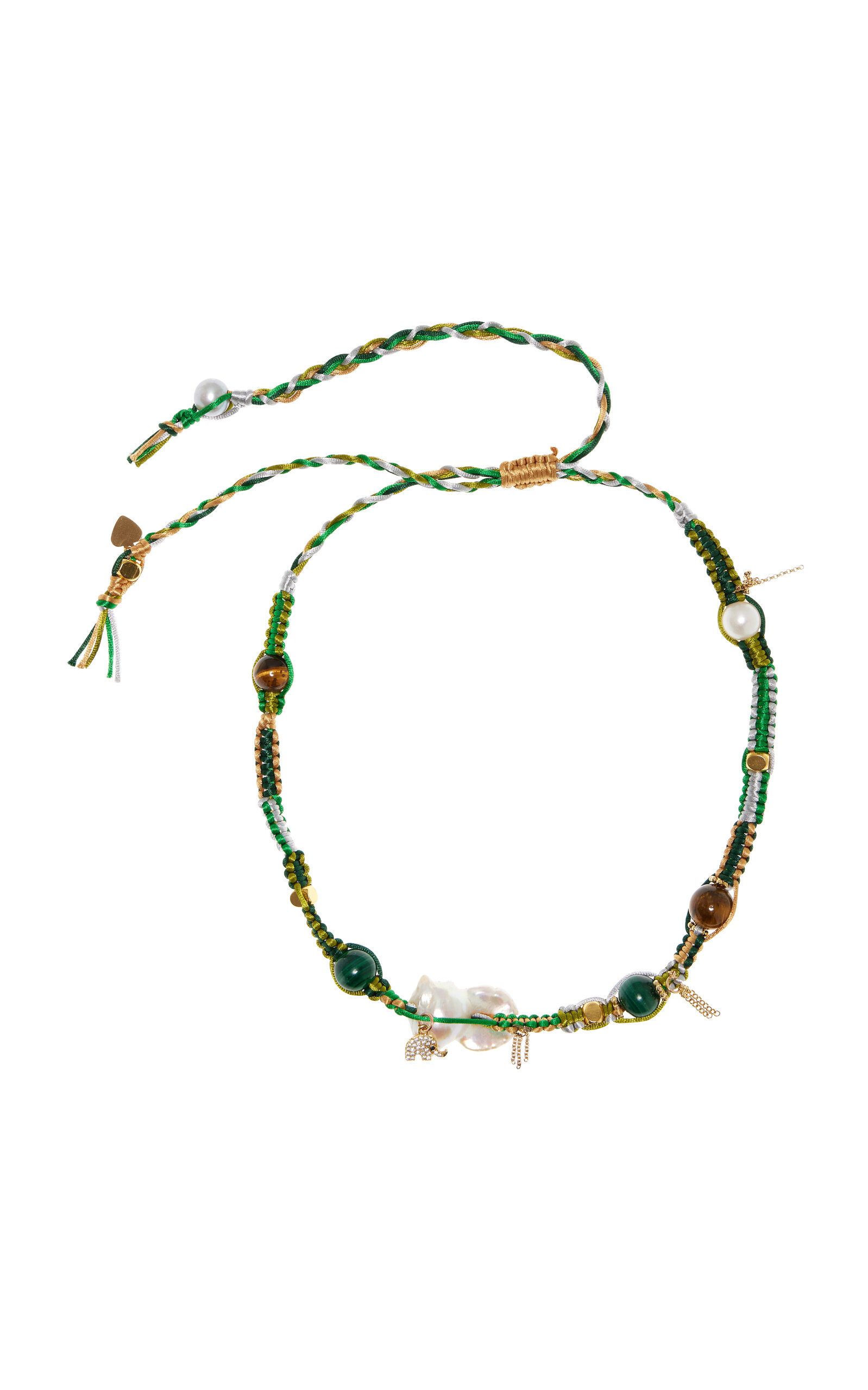 Lucky Green Elephant 18K Yellow Gold Multi-Stone Necklace