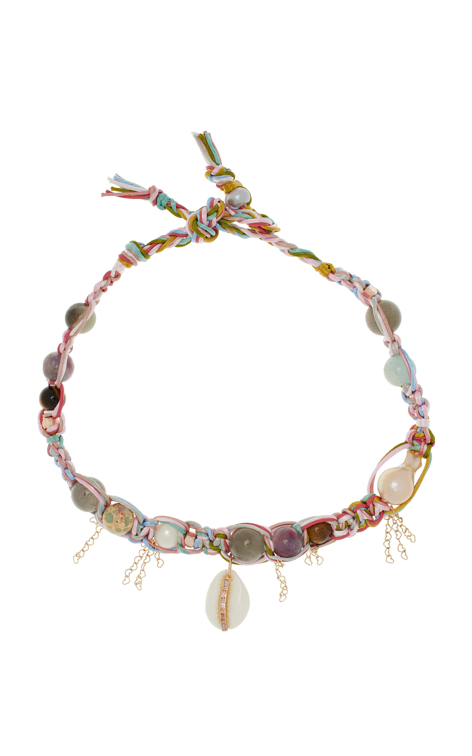 18K Yellow Gold Sapphire Shell Multi-Stone Necklace