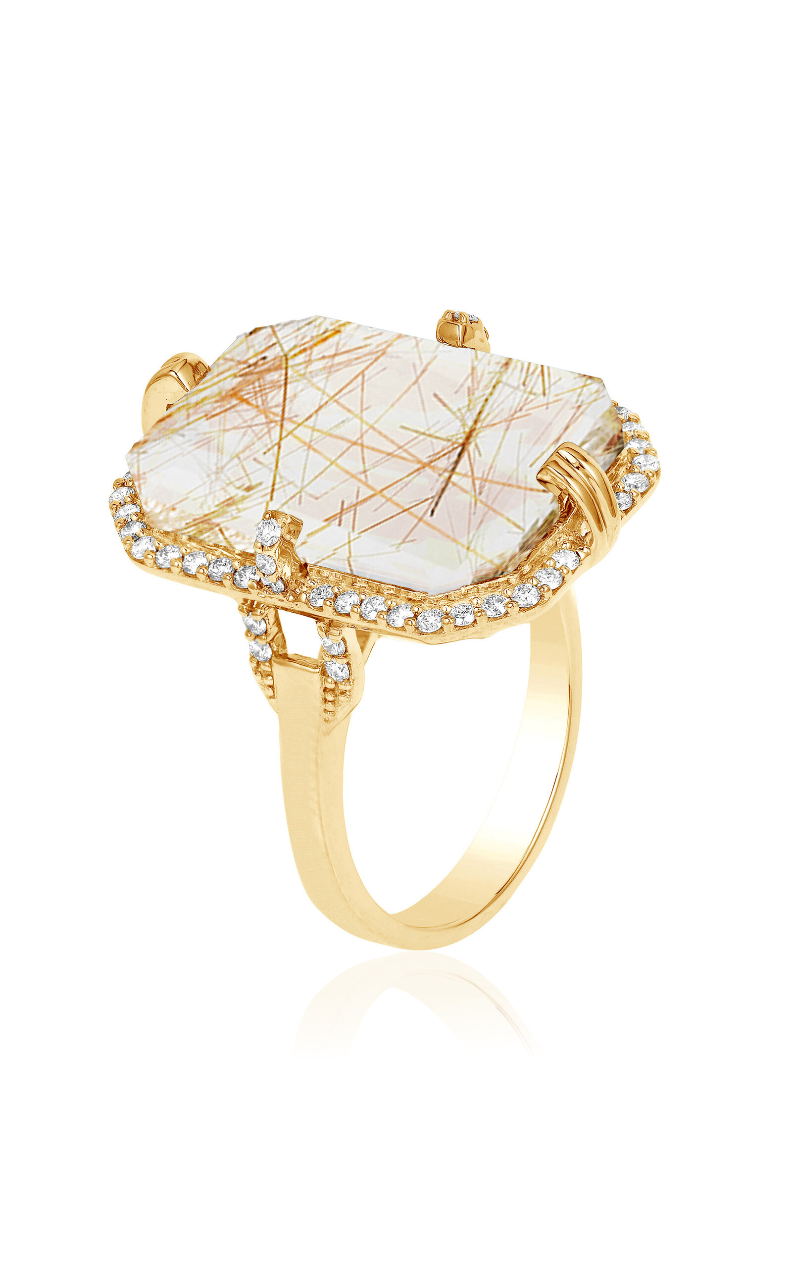 18K Yellow Gold Rutilated Quartz Ring