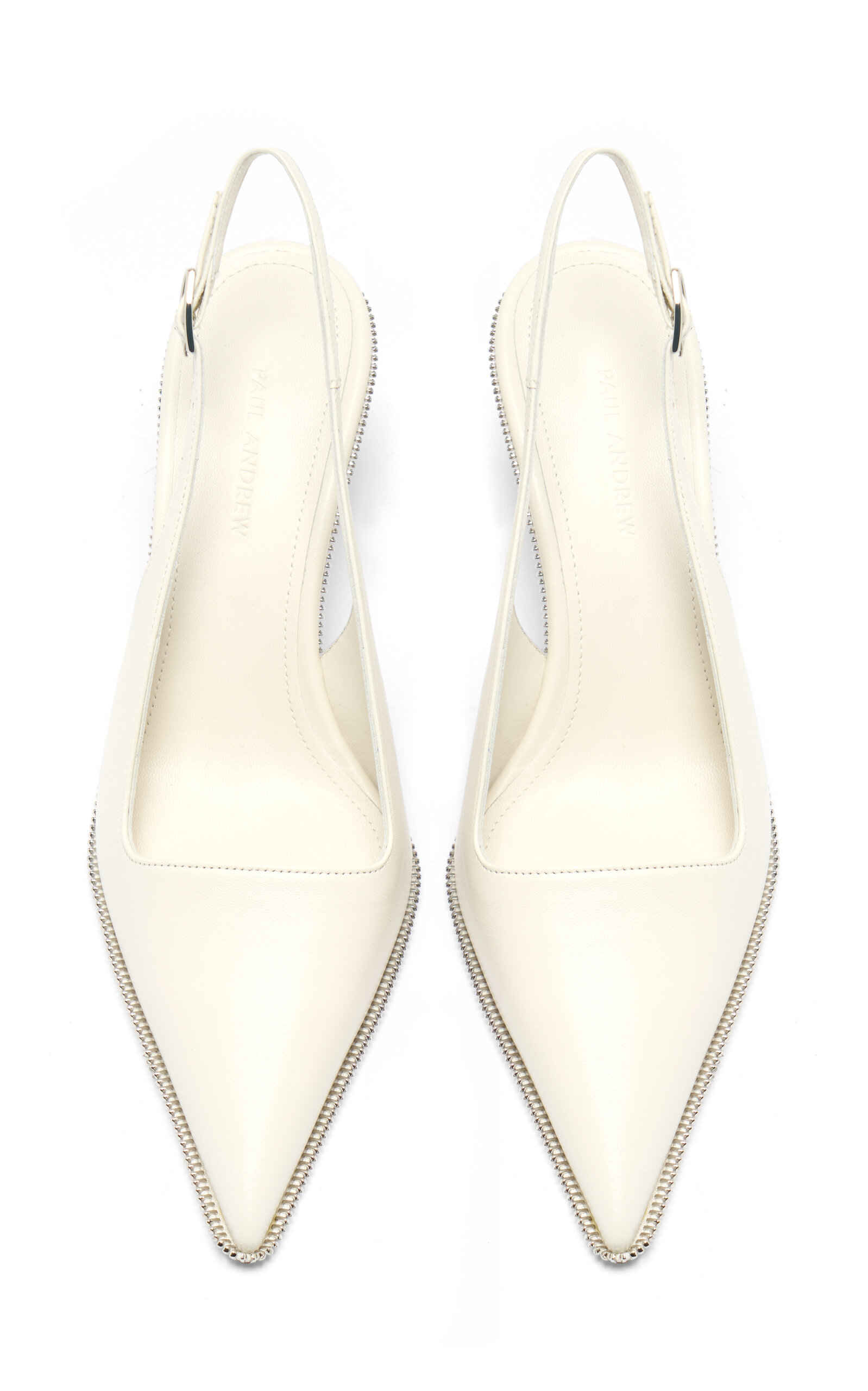 Paul Andrew Spike Zip-detail Leather Slingback Pumps