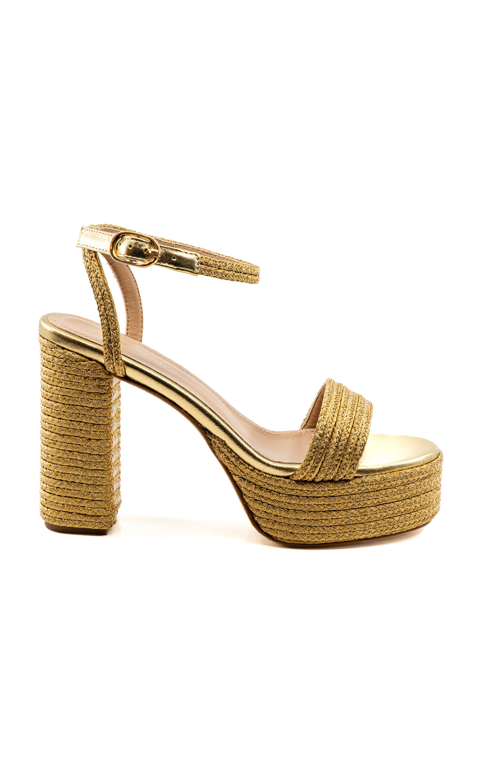 Andrea Gomez Becka Metallic-Raffia Platform Sandals - Gold