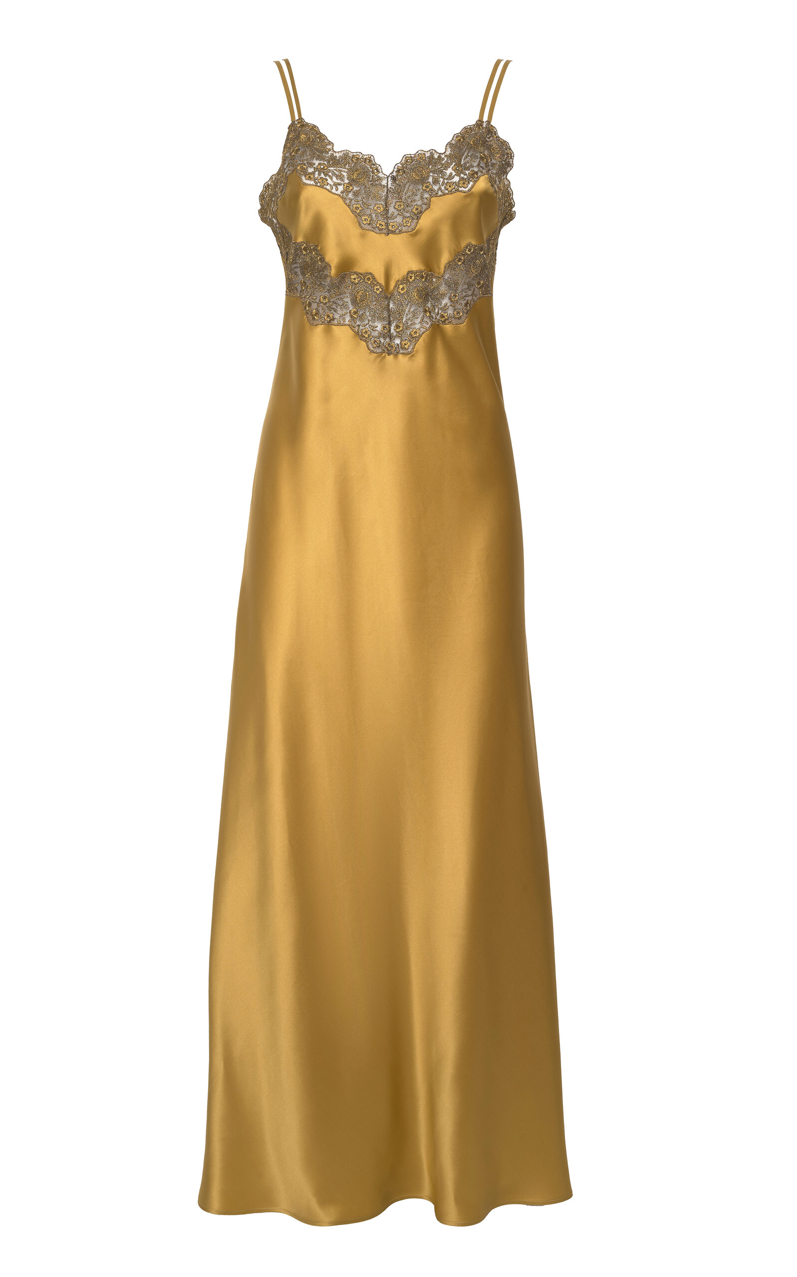 Loretta Caponi Esmeralda Lace-trimmed Silk Slip Midi Dress