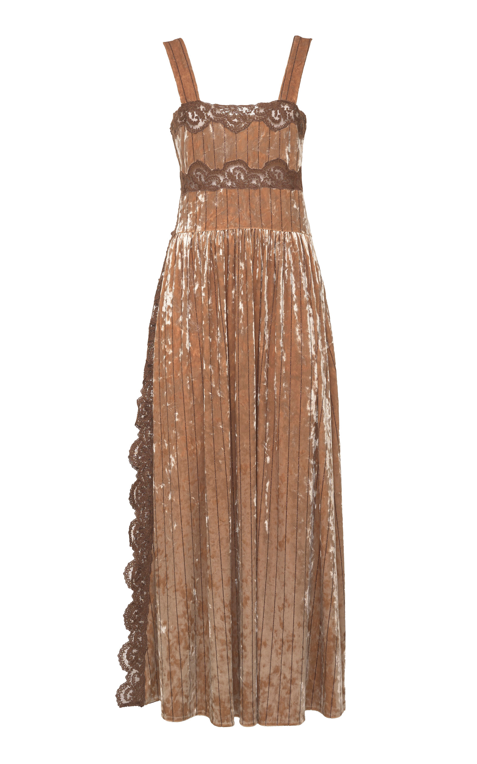 Loretta Caponi Sabine E Lace-trimmed Stretch-velvet Midi Dress