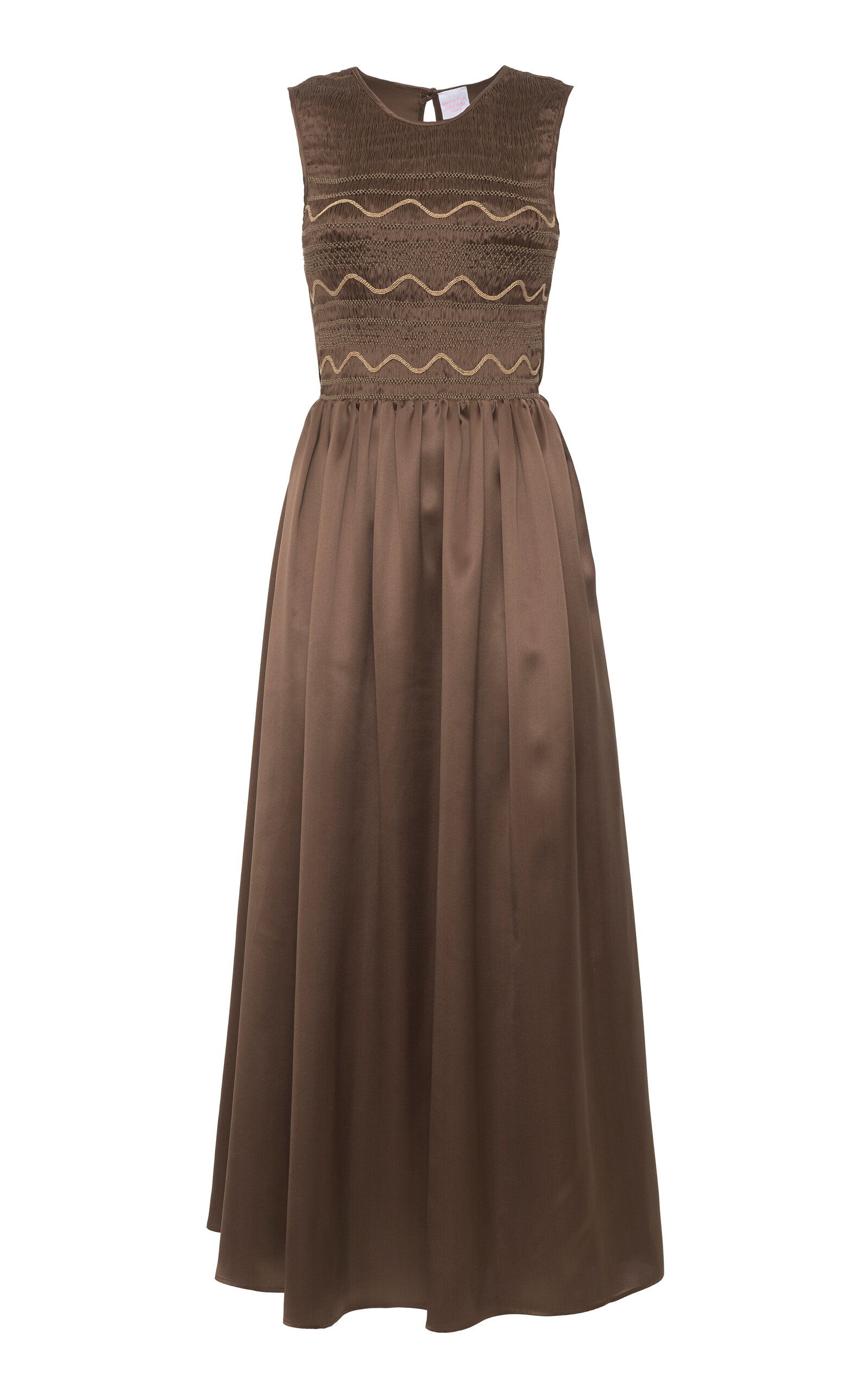 Loretta Caponi Giola Smocked Silk-satin Midi Dress
