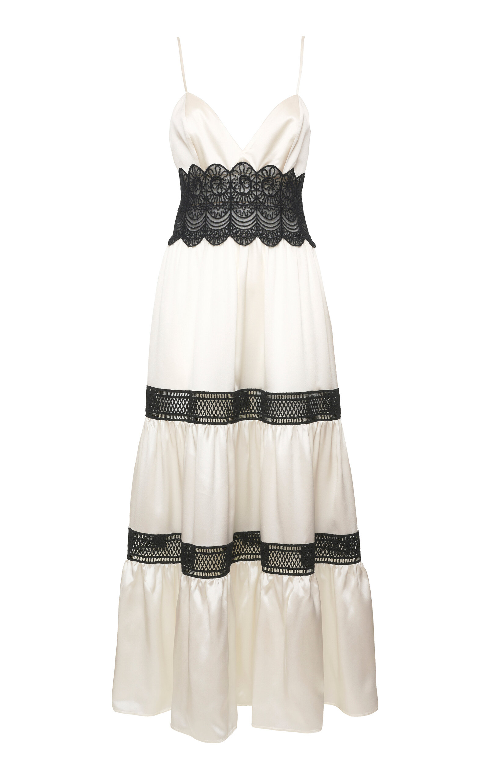 Loretta Caponi Demi Lace-detailed Silk-satin Midi Dress