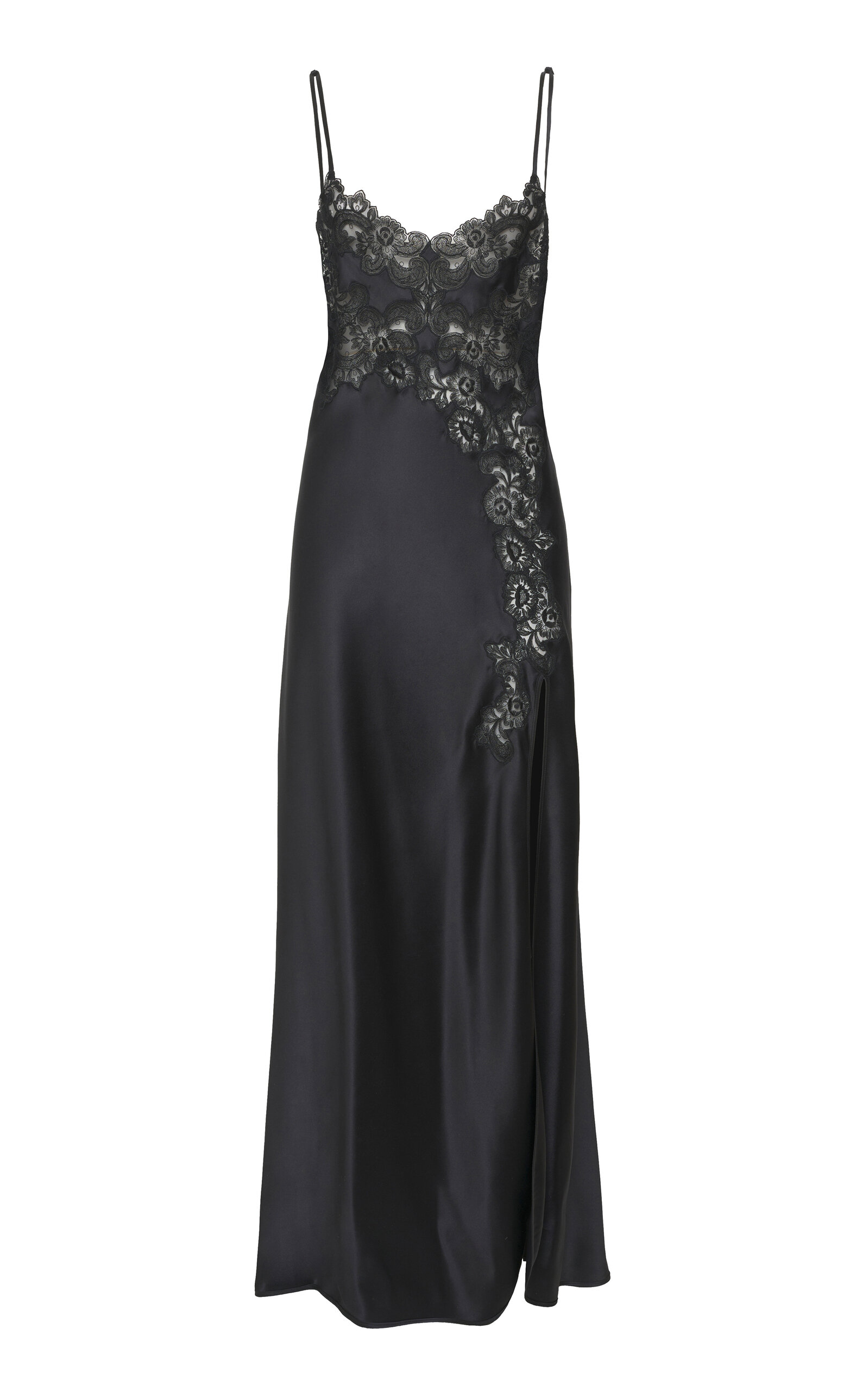 Loretta Caponi Giadette Lace-trimmed Silk-satin Gown