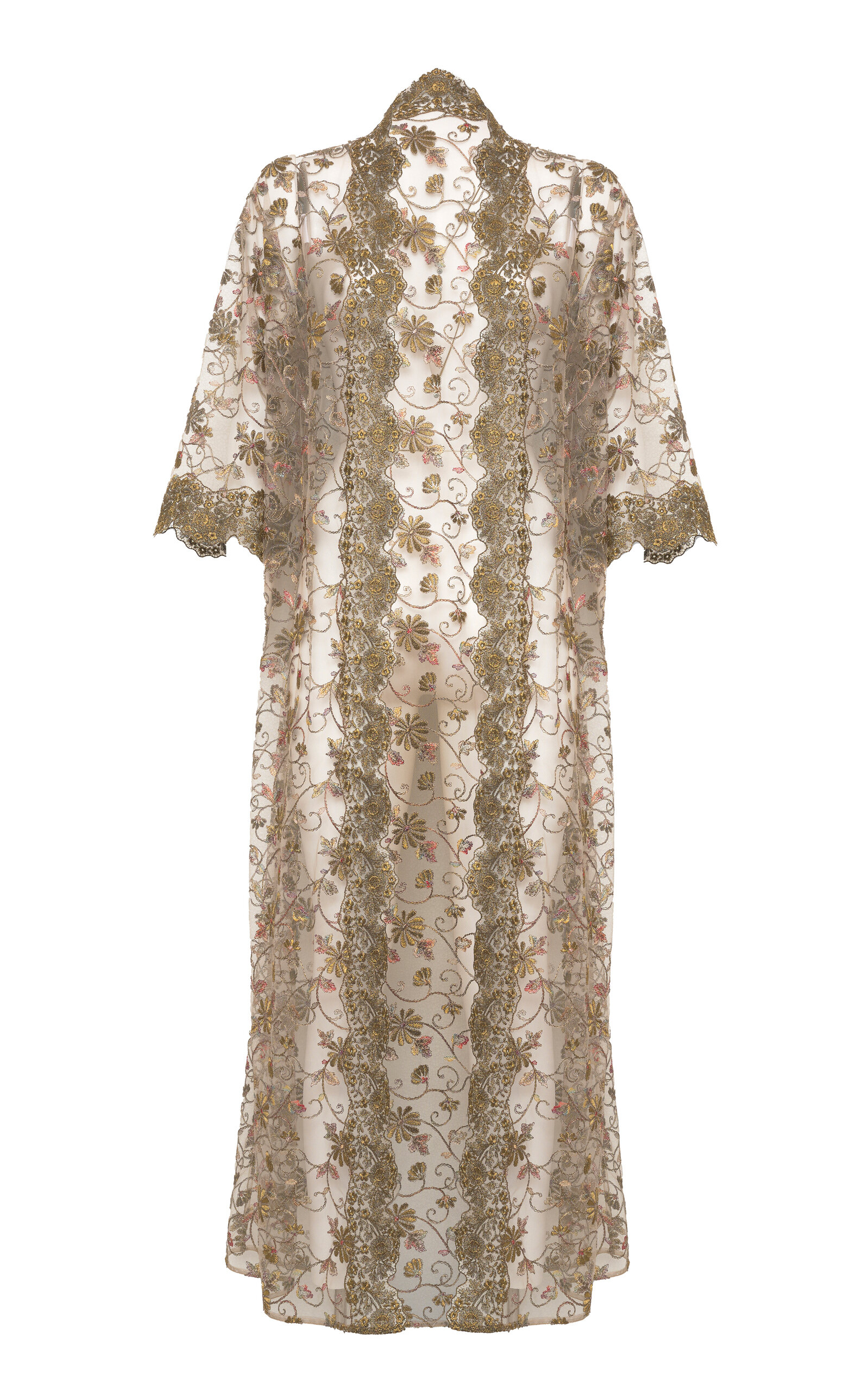 Loretta Caponi Rubino Embroidered Tulle Duster