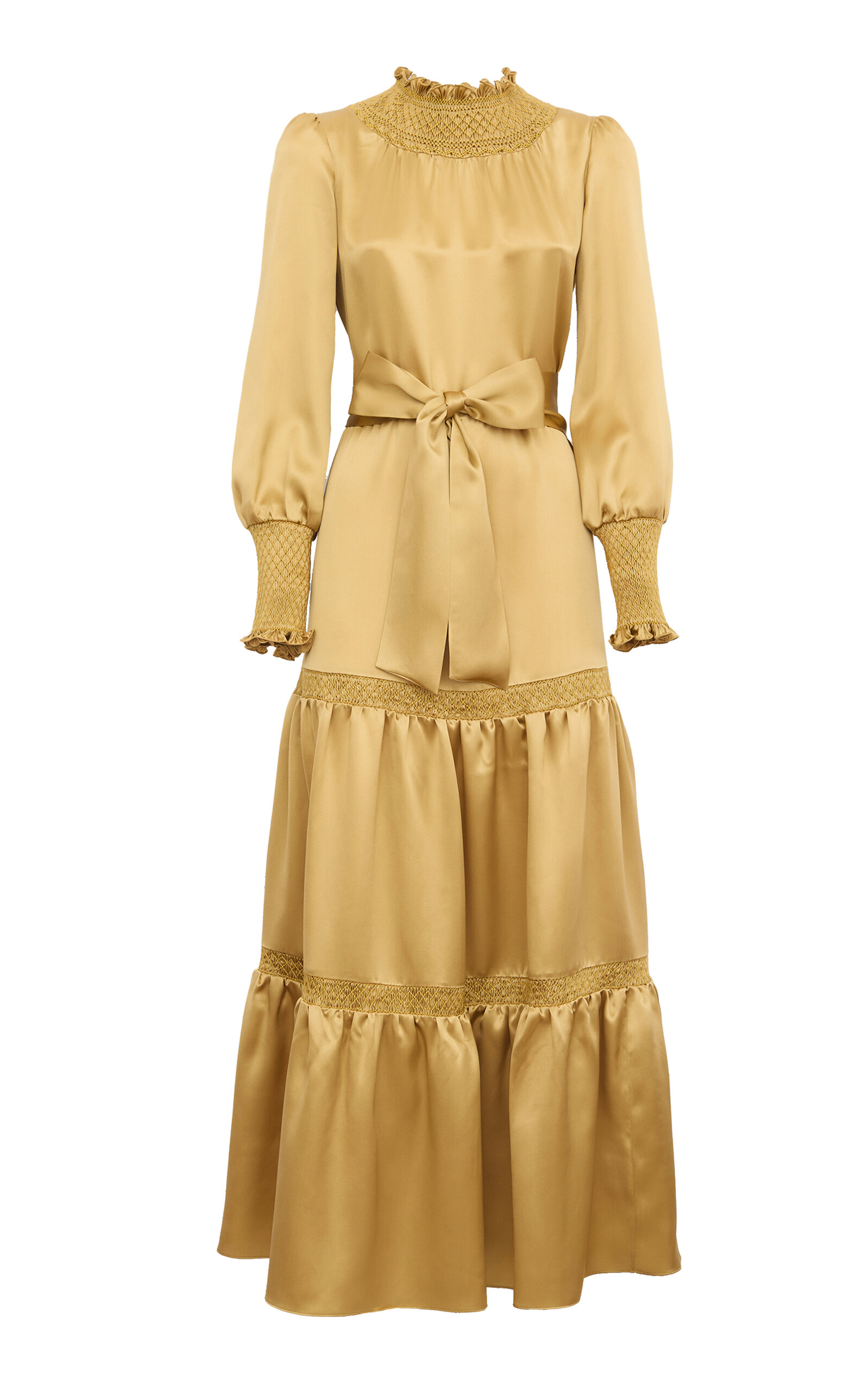 Loretta Caponi Loretta Smocked Silk-satin Maxi Dress