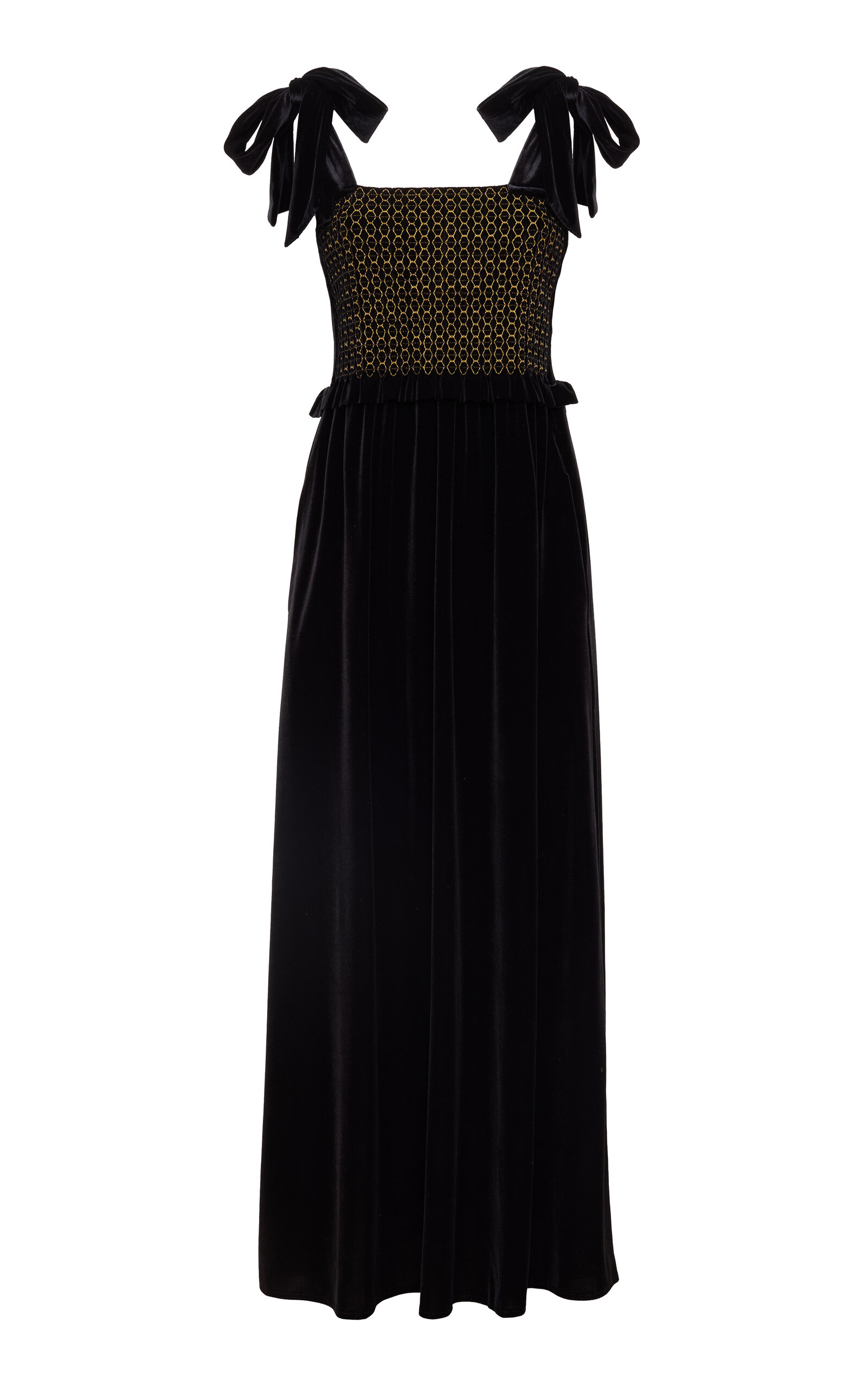 Loretta Caponi Laudomia Embroidered Stretch-velvet Maxi Dress