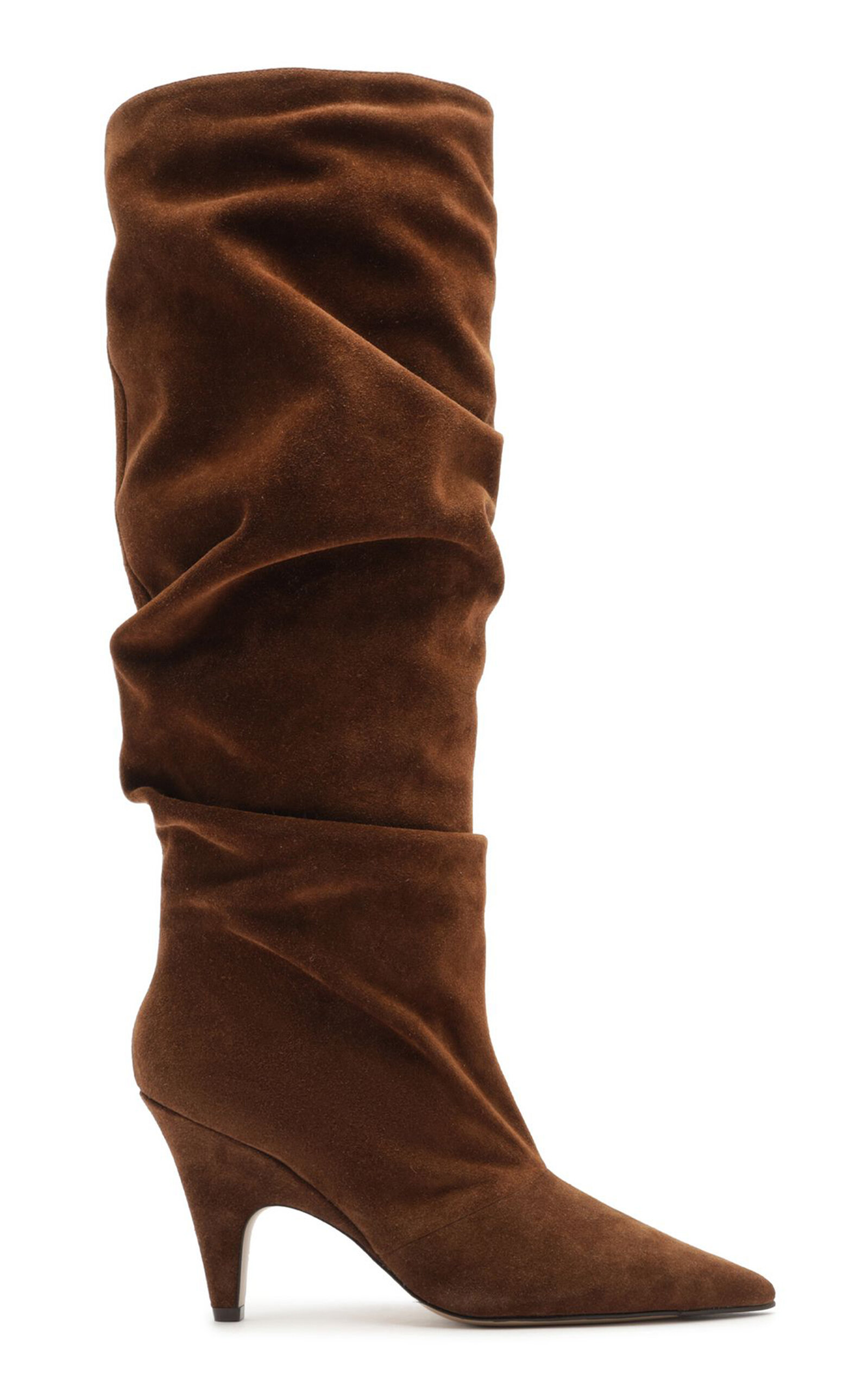 Alexandre Birman Tati Scrunched Suede Knee Boots - Brown - US 8.5