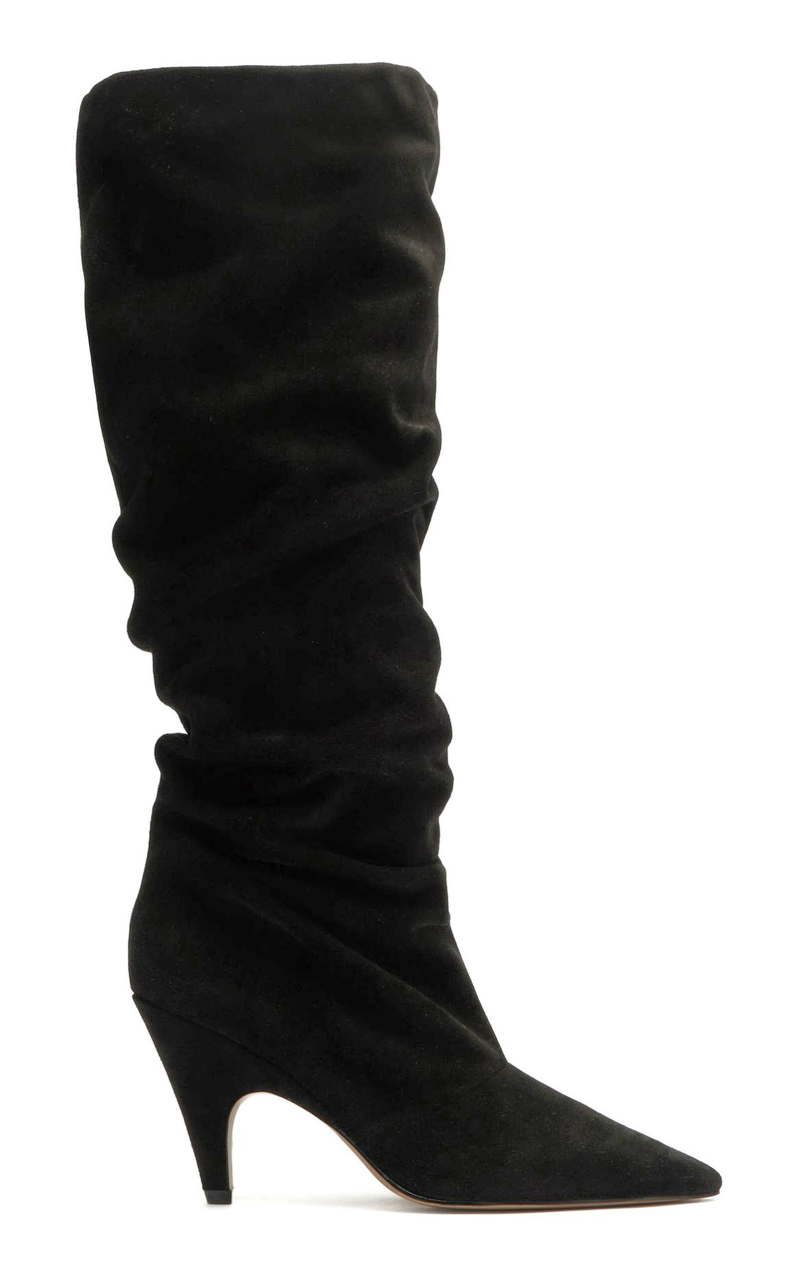 Alexandre Birman Tati Scrunched Suede Knee Boots - Black - US 8.5