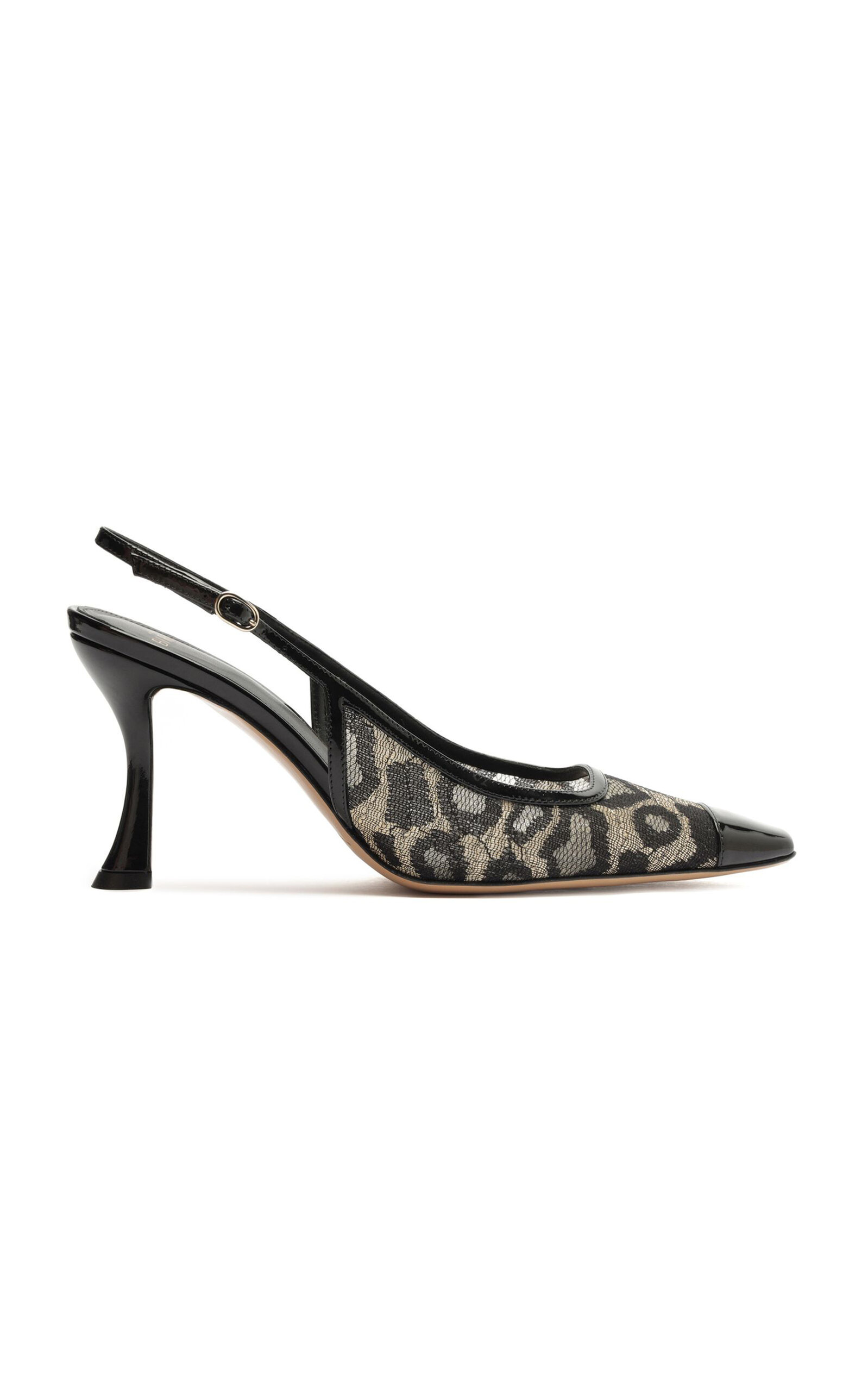 Olivia Animal-Print Lace-Leather Slingback Pumps