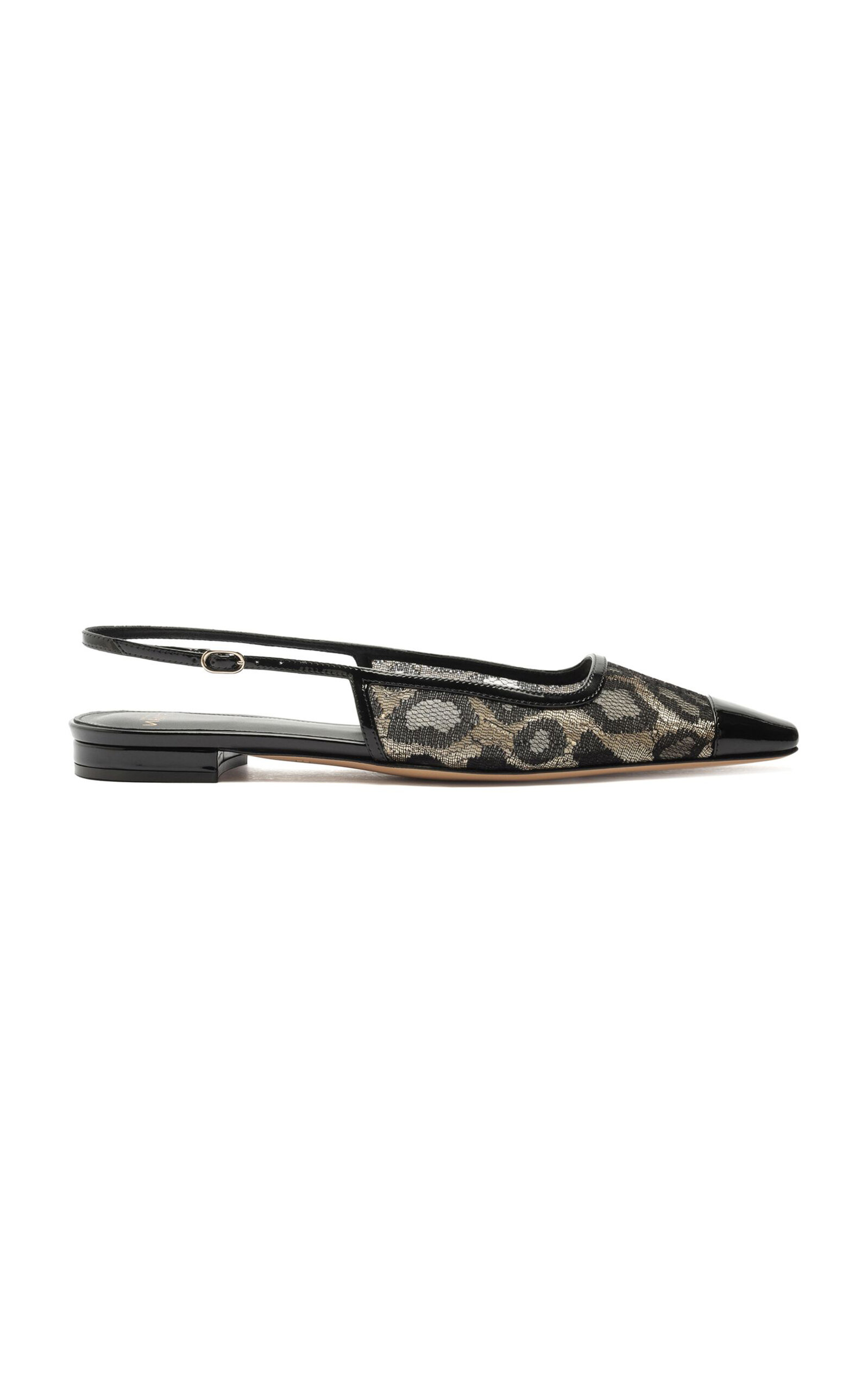 Olivia Animal-Print Lace-Leather Slingback Flats