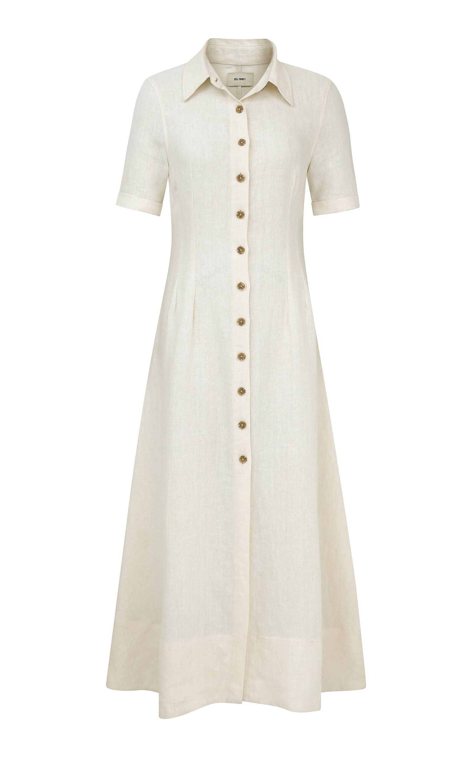 DL1961 Montauk Linen Maxi Shirt Dress - Off-White - XS