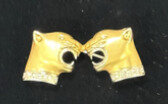 Blu Dog World Brooch: 20th Century; Italian 14k Frosted Yellow Gold And Diamond Double-headed Jaguar Brooch/ Slide
