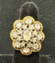 Blu Dog World Ring; Georgian Era; C. 1820; 14k Yellow Gold; Silver-topped; Rose-cut Diamond Large Cluster