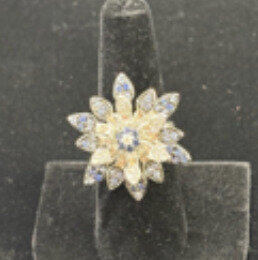 Blu Dog World Ring;; 20th Century; 14k White Gold; Sapphire And Diamond; Spinning; Collapsable Flower