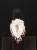 Blu Dog World Ring; Large Pink; Pear-shaped Quartz; Set With Dangly Pear-shaped Pink Tourmalines; In 14k White Gol