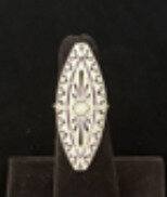 Blu Dog World Ring; Art Deco; C. 1927; Signed And Dated Platinum;14k Gold; Diamond And  Triangular-shaped Long Rin
