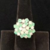Blu Dog World Ring; Retro; C. 1950; Austrian; 14k White Gold; Diamond And Emerald Cluster; Cocktail