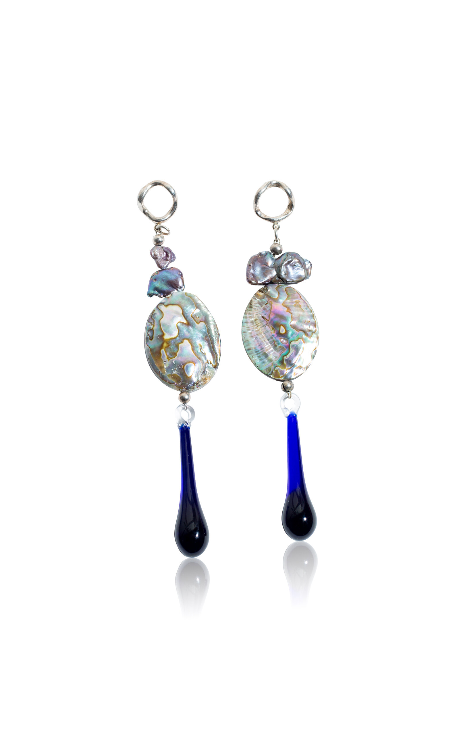 Studio Conchita Aretes Bomba Shell; Glass And Pearl Earrings