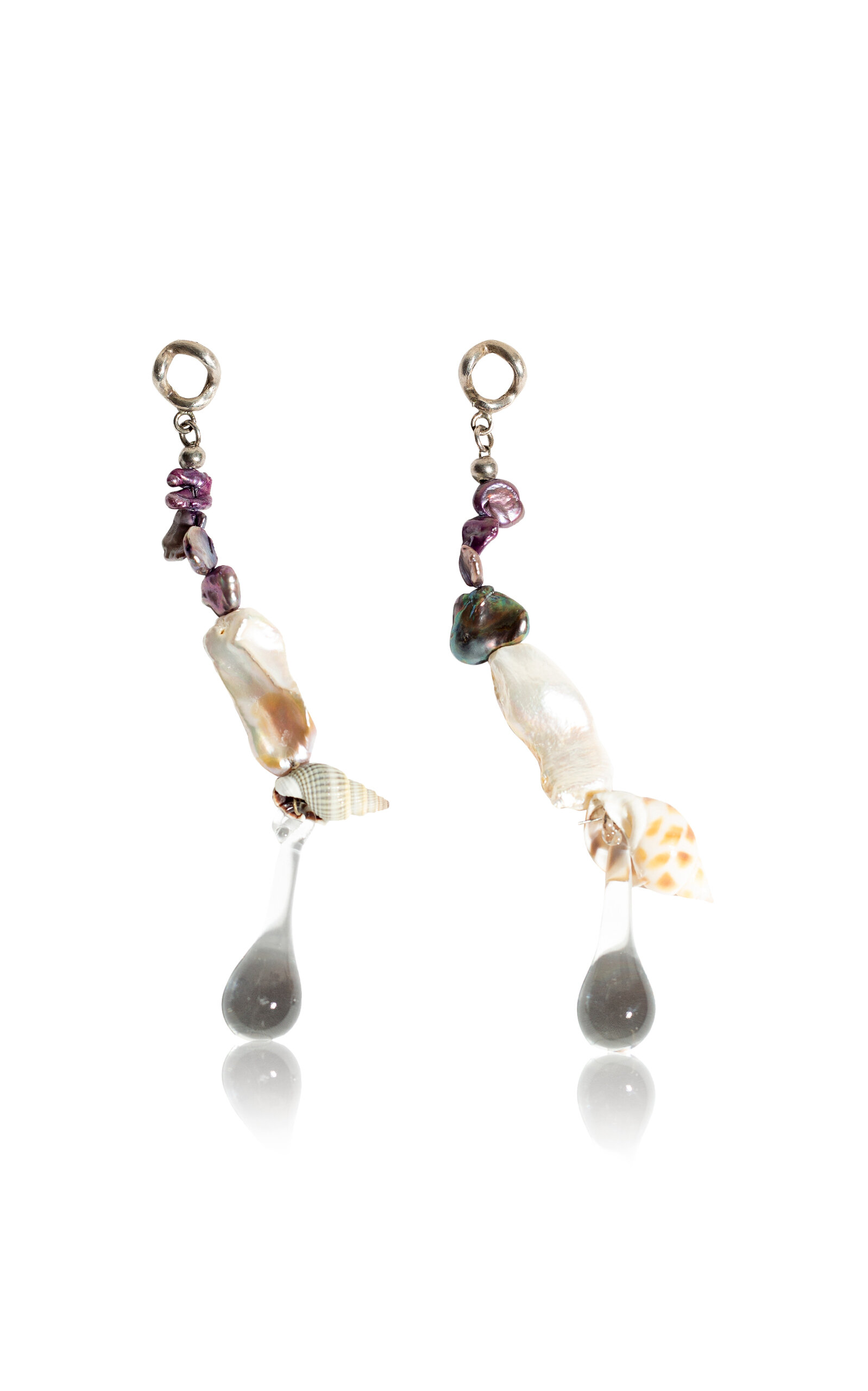Studio Conchita Aretes Bomba Shell; Glass And Pearl Earrings