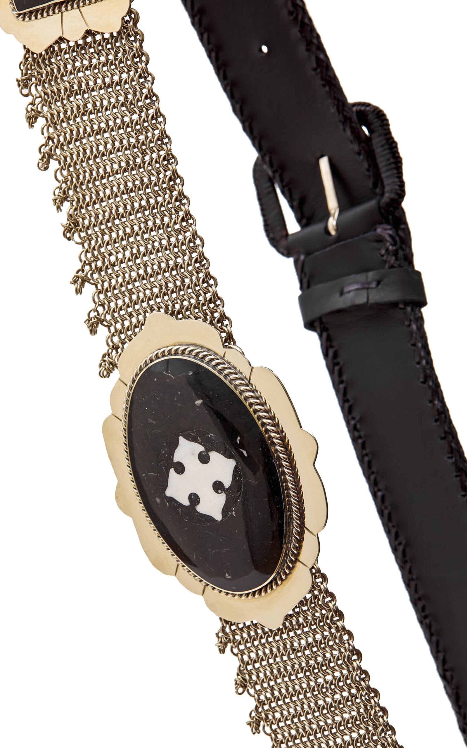 Curatoria Rastra Onyx; Leather And Metal Belt