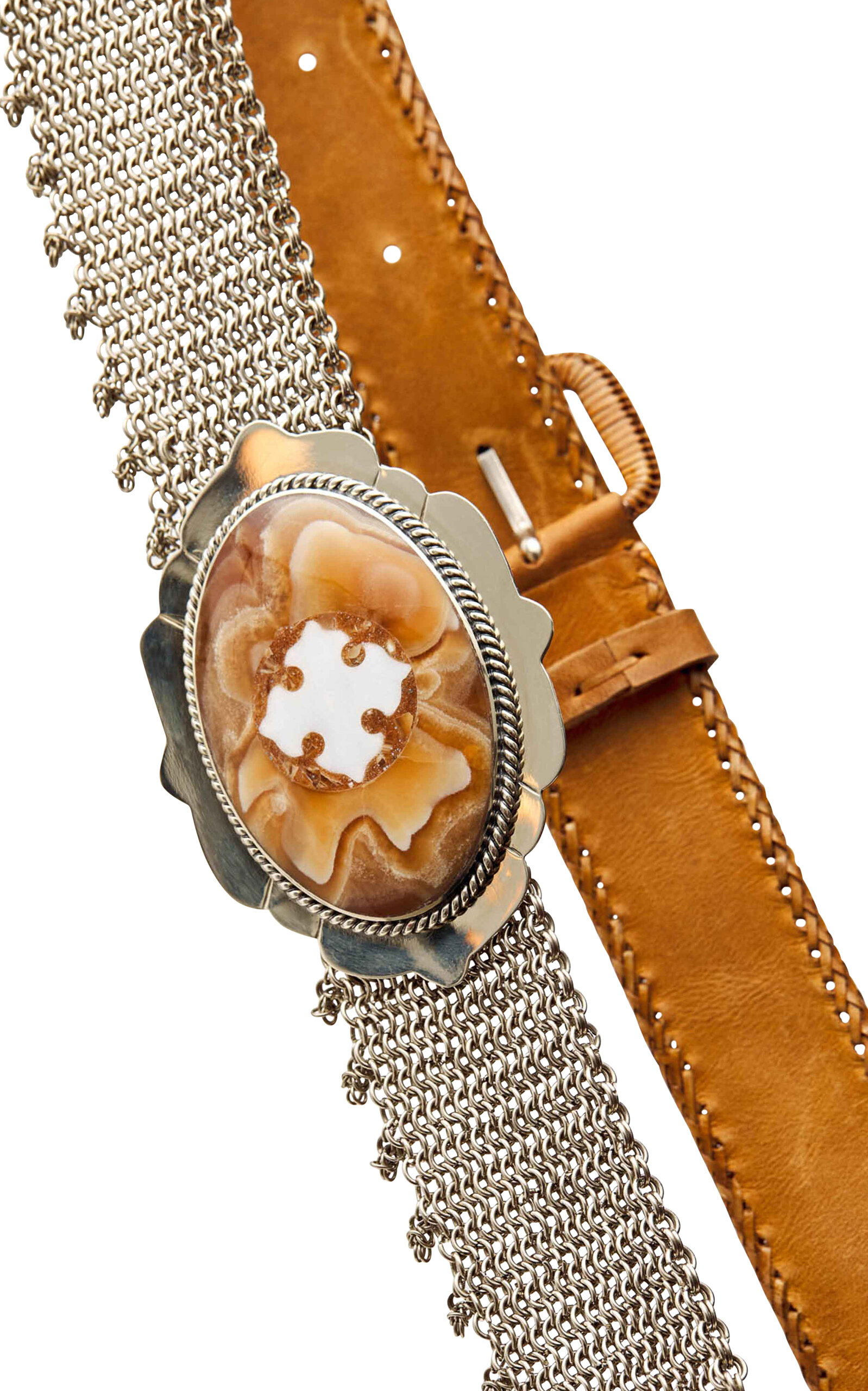 Curatoria Rastra Onyx; Leather And Metal Belt