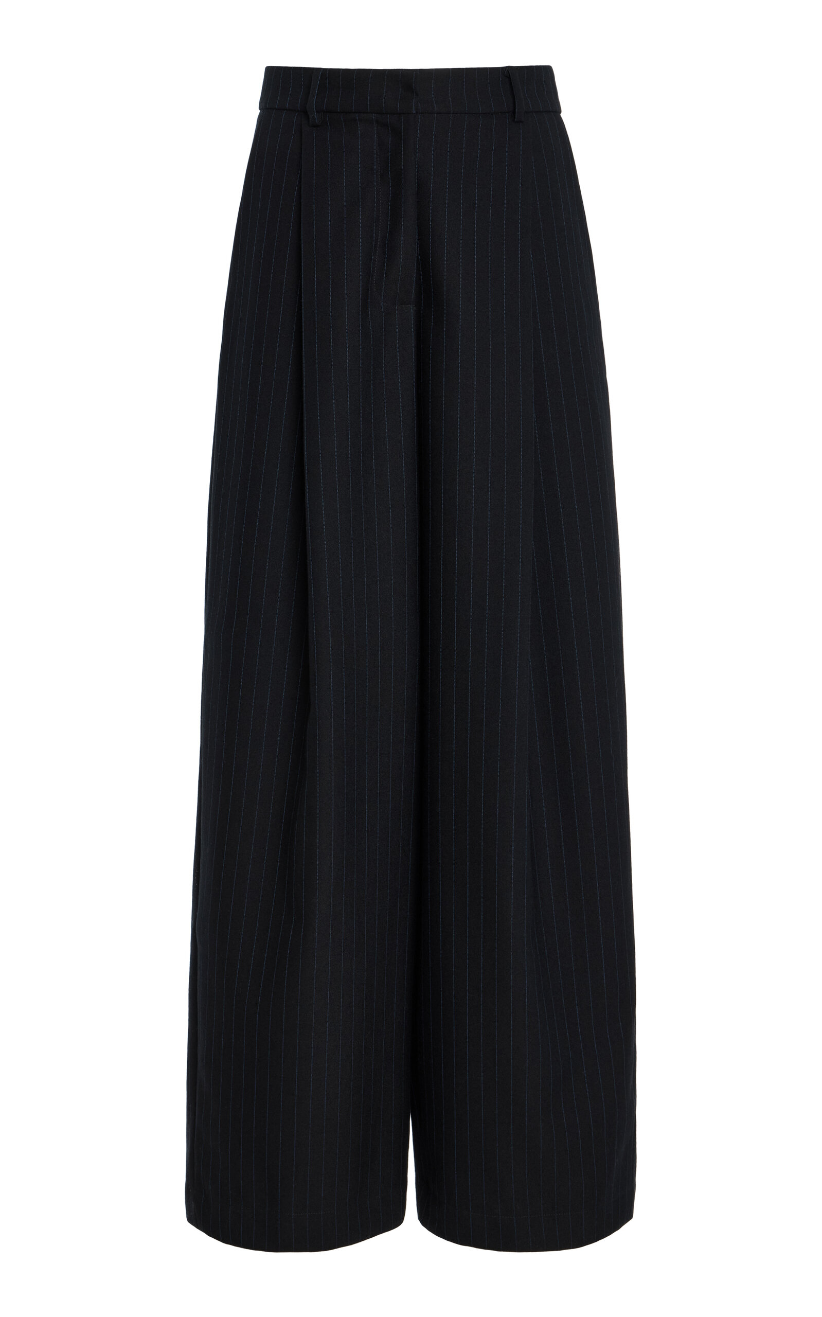 Exclusive Pleated Pinstriped Wool Wide-Leg Trousers