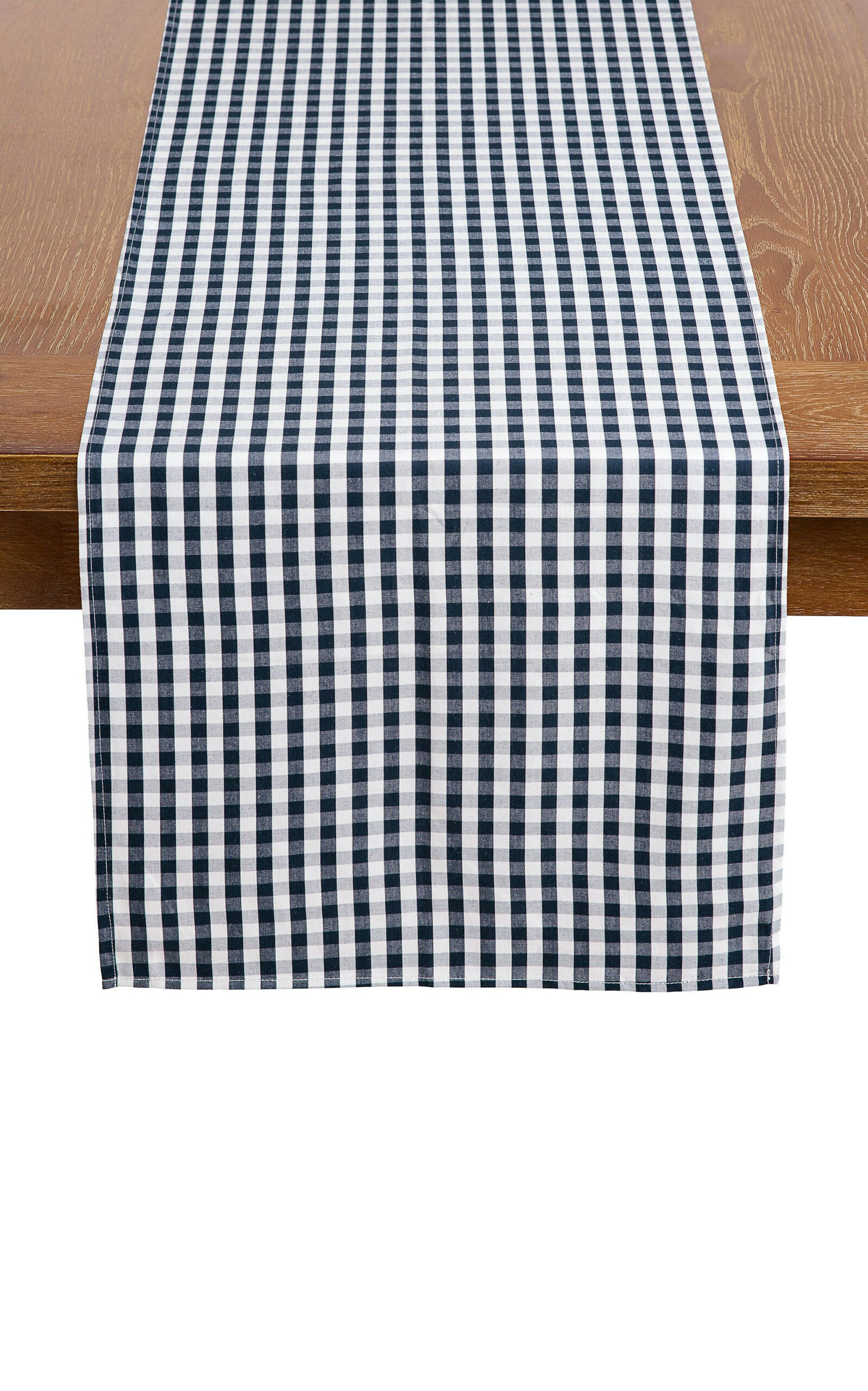 Petite Plume Gingham Cotton Table Runner - Navy