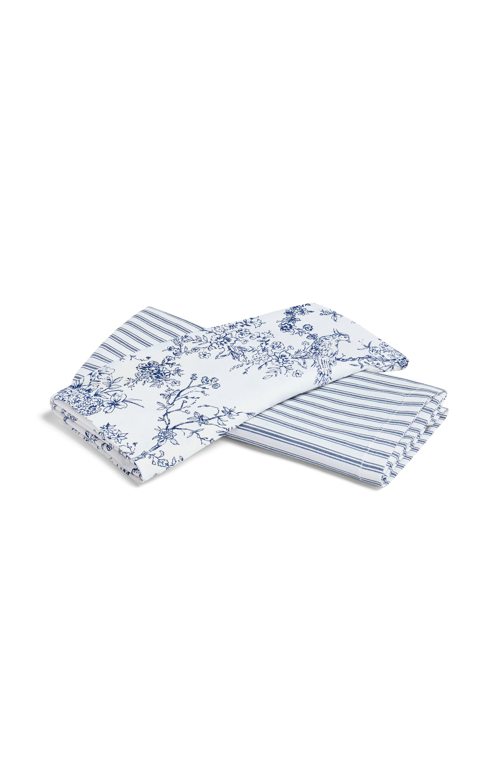 Petite Plume Timeless Toile Cotton Tea Towels In Blue