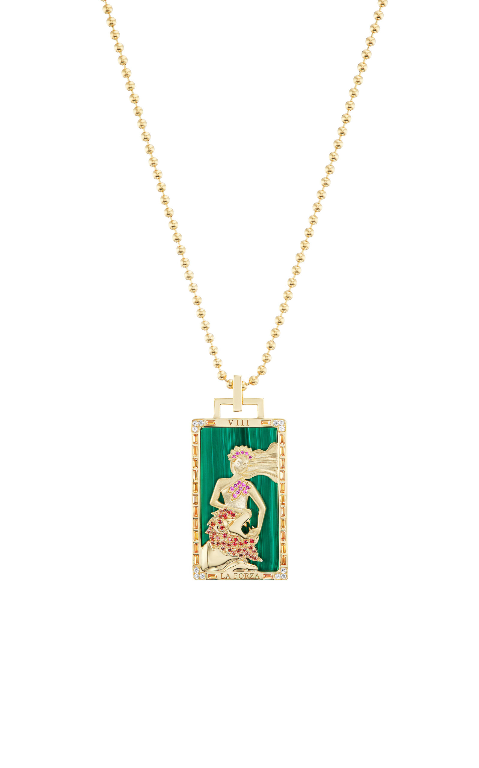 La Forza Piccola 18K Yellow Gold Malacite Tarot Card Necklace