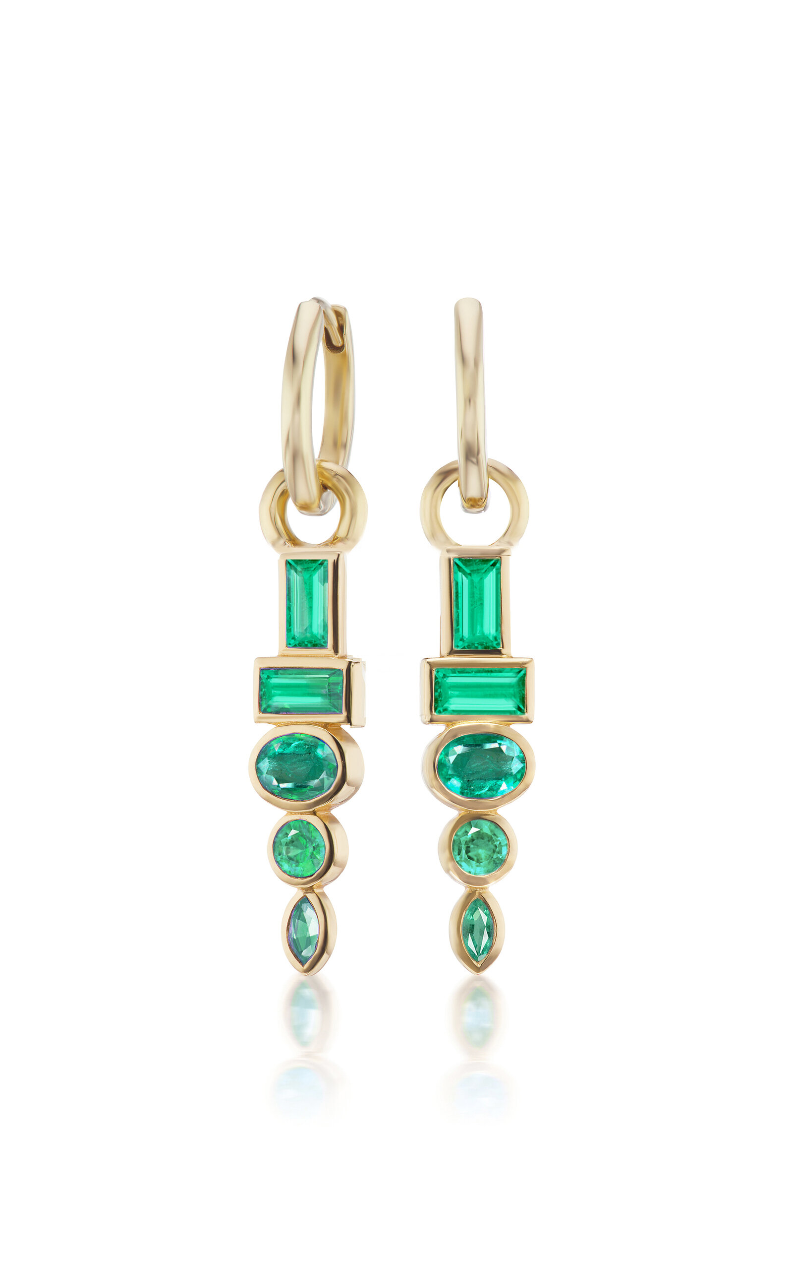 Totem 18K Yellow Gold Emerald Huggie Earrings