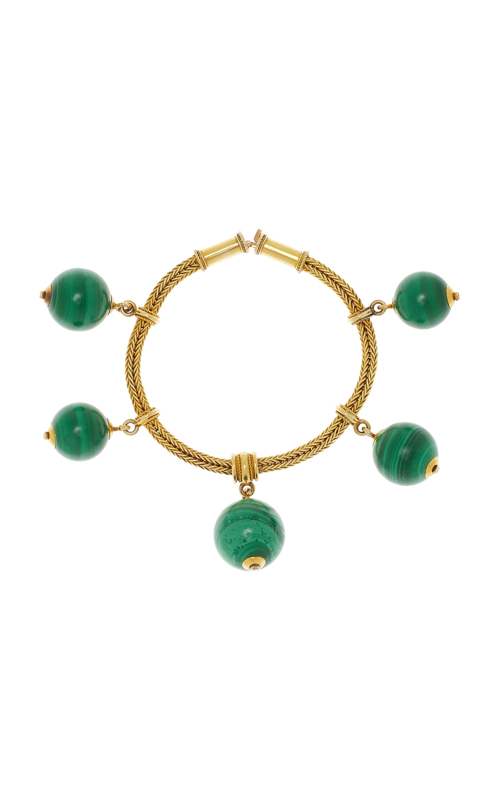 Antique Victorian Etruscan Revival 18K Yellow Gold Malachite Bracelet