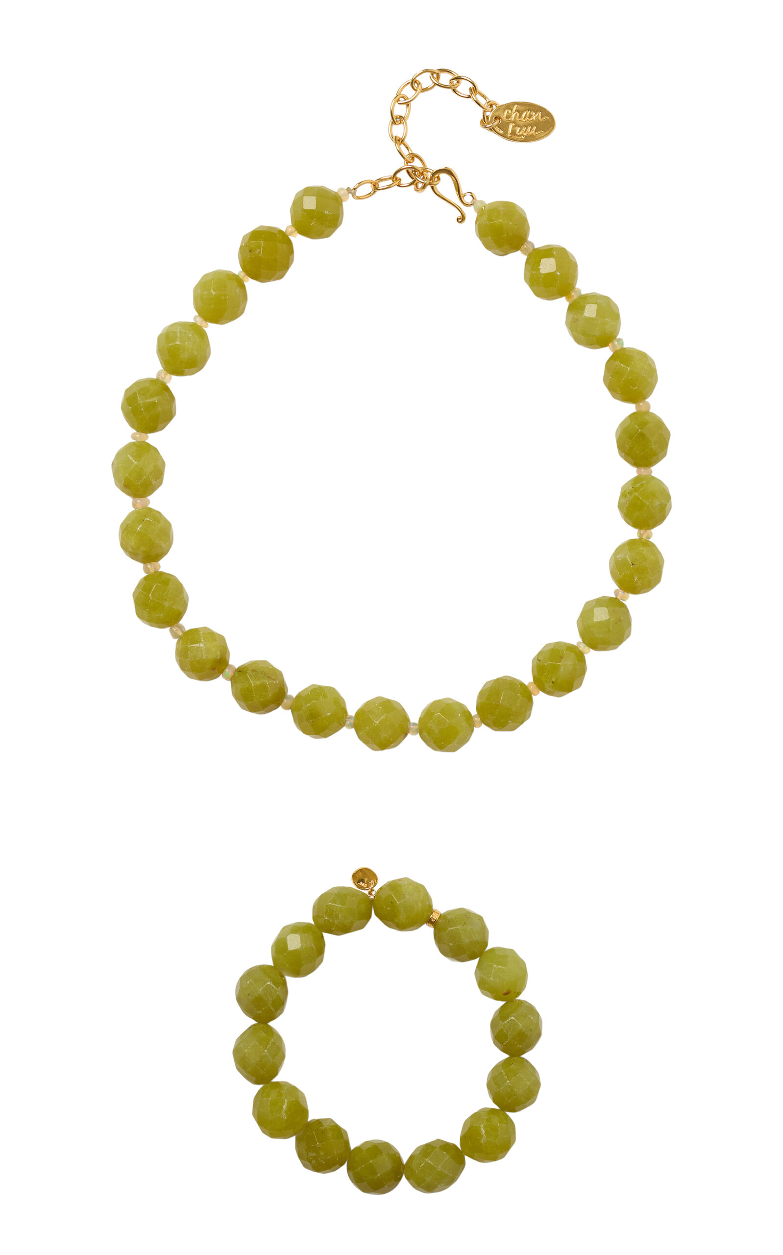 Chan Luu Oona Jade Necklace and Bracelet Set - Olive - OS - Women's Clothing