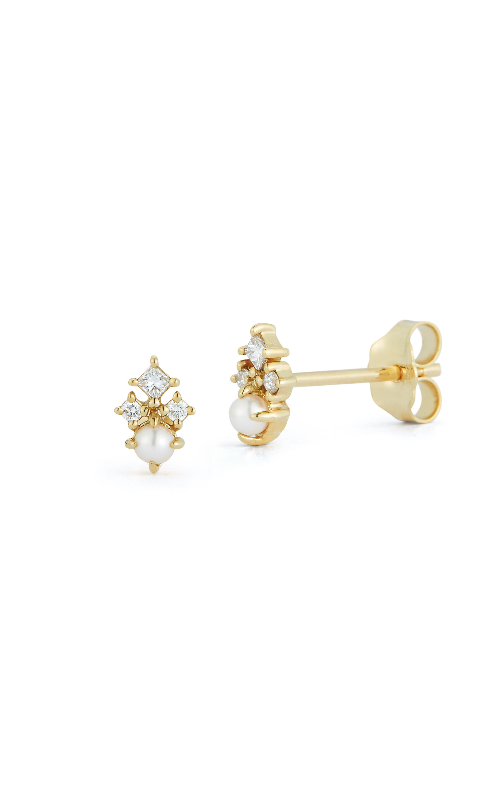 Mateo 14k Yellow Gold The Little Things Tri Diamond Pearl Studs Earrings