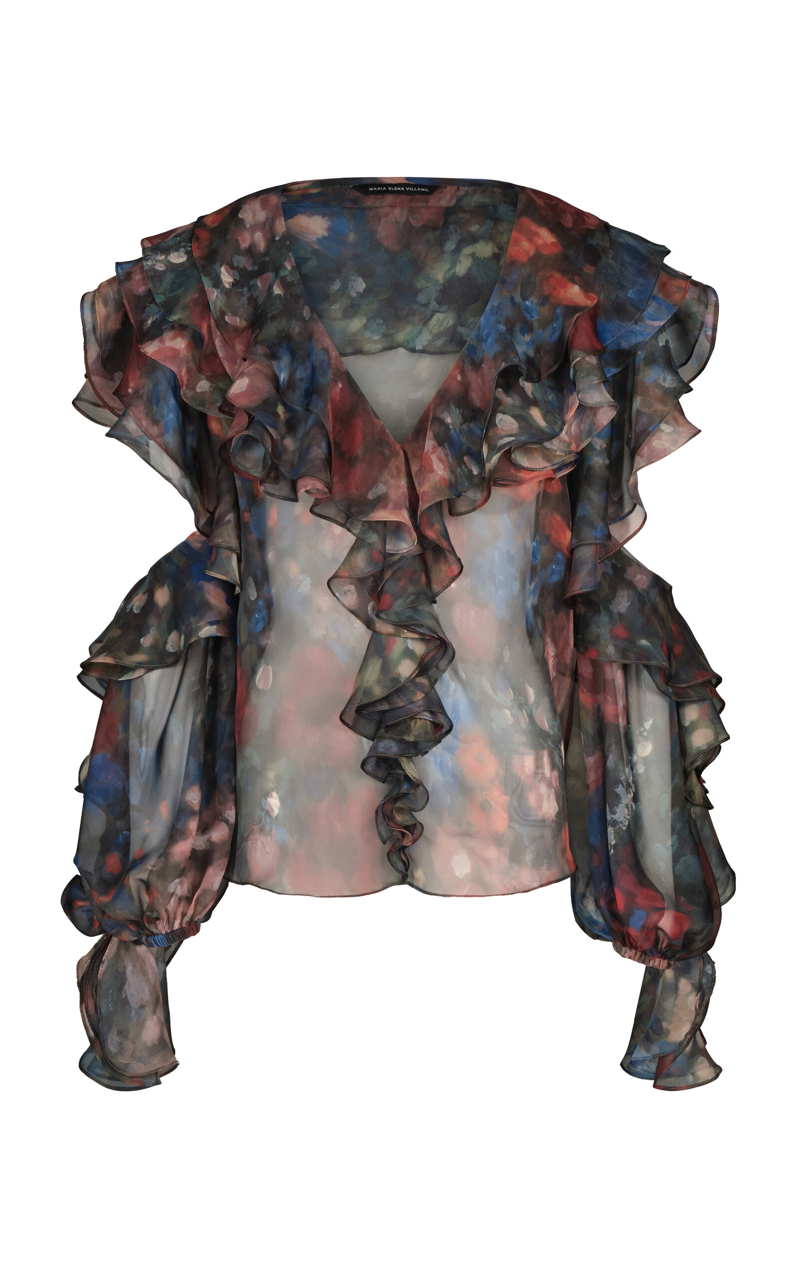 MARIA ELENA VILLAMIL PEONIA RUFFLED MUSLIN TOP