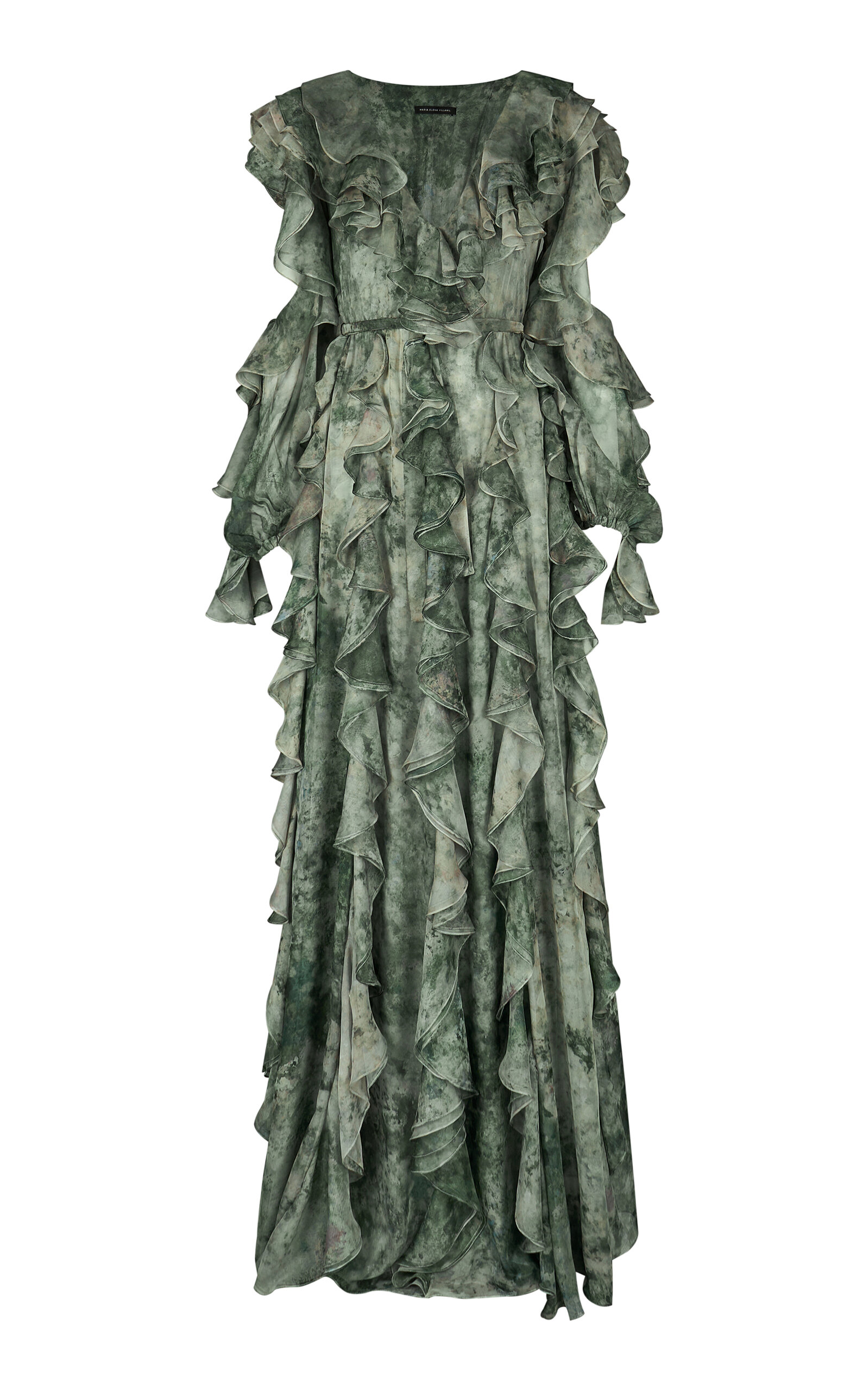 MARIA ELENA VILLAMIL PEONIA RUFFLED MUSLIN MAXI DRESS